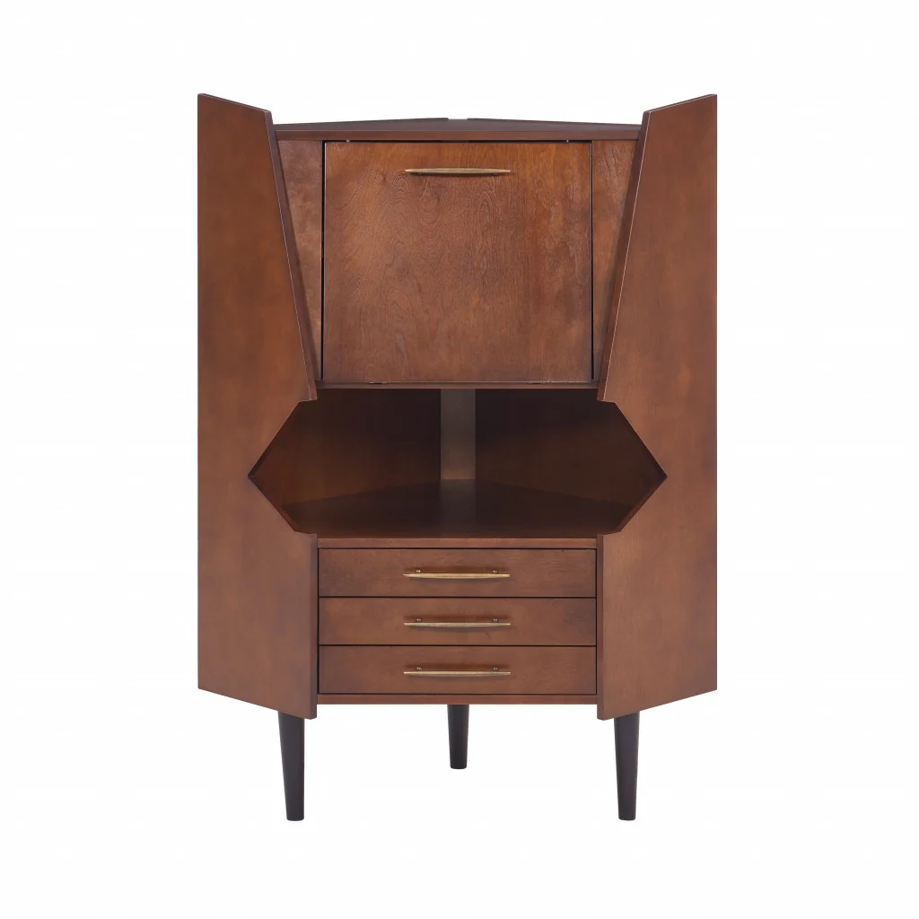 Cosmo Brown And Black Corner Bar Cabinet By Homeroots - Image 3