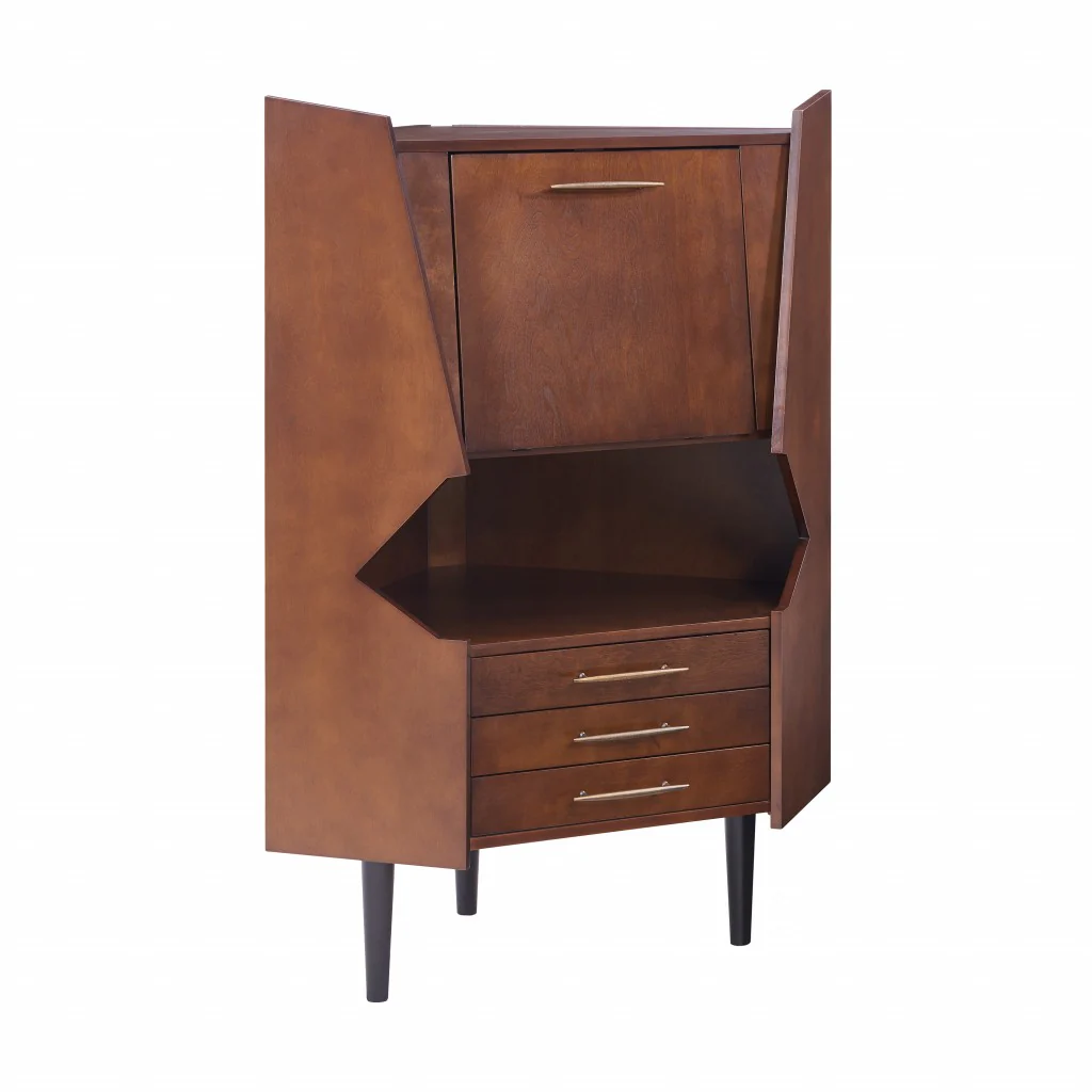 Cosmo Brown And Black Corner Bar Cabinet By Homeroots - Image 4