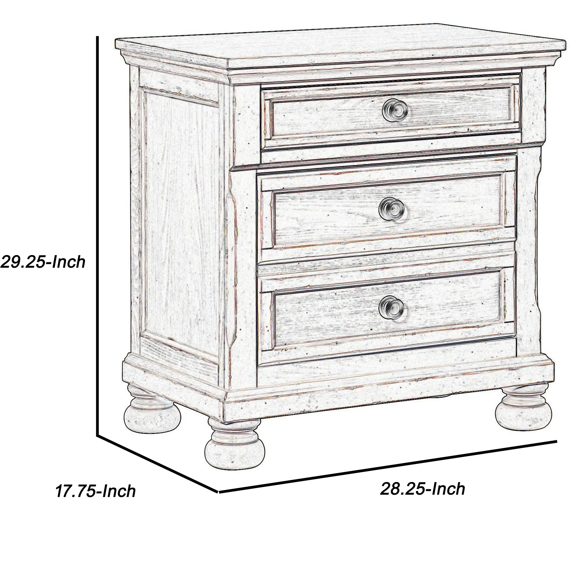 Cottage 2 Drawer Nightstand With Molded Details And Bun Feet, Antique White By Benzara - Image 2