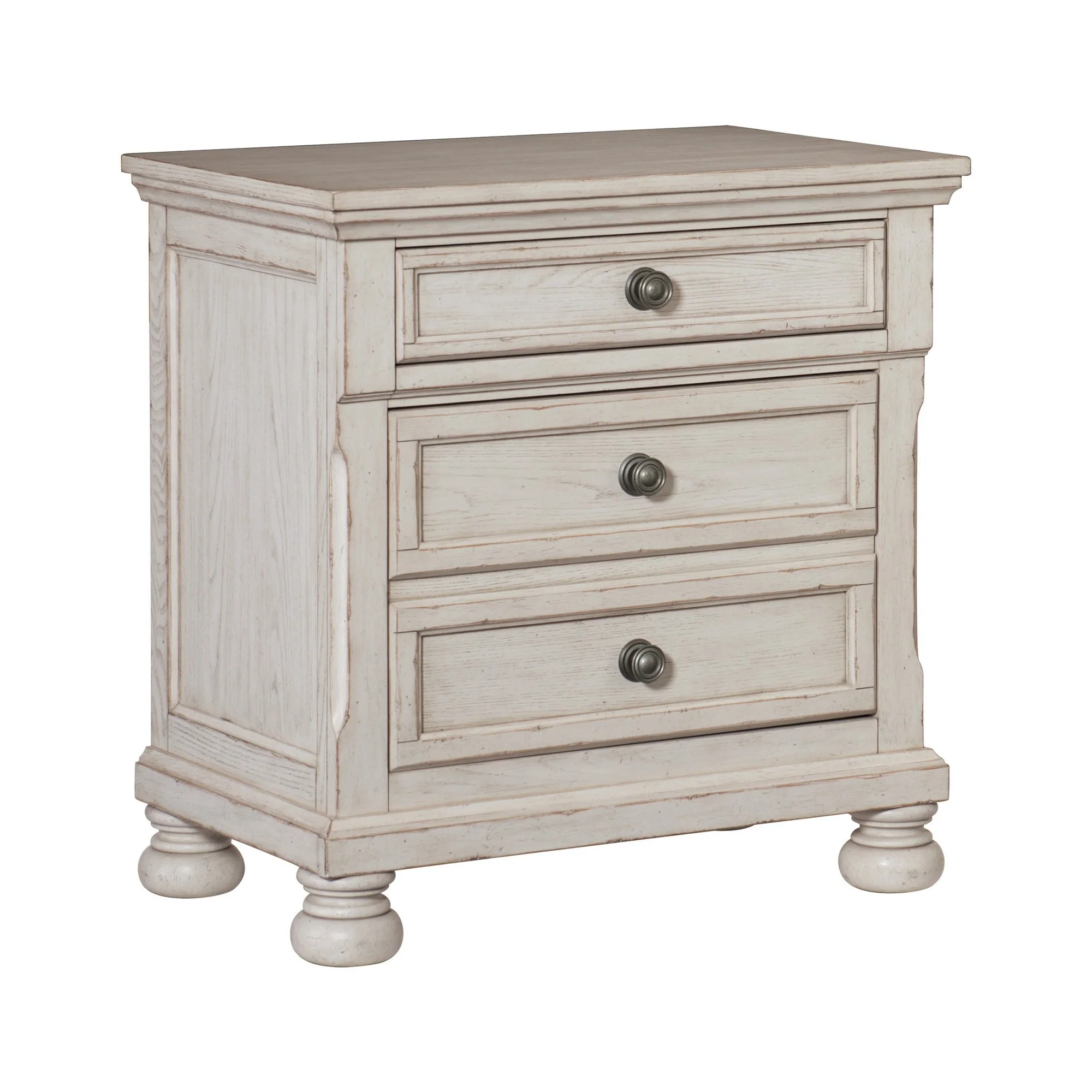 Cottage 2 Drawer Nightstand With Molded Details And Bun Feet, Antique White By Benzara - Image 3