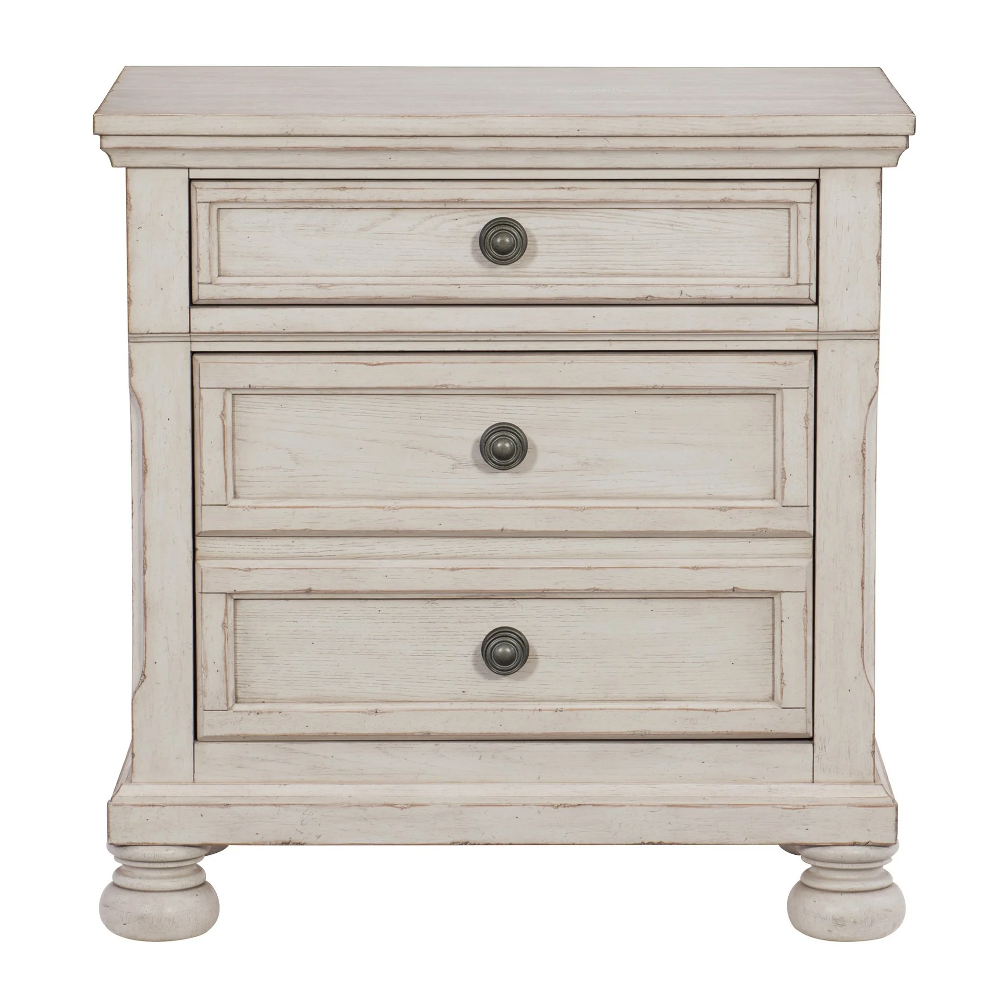 Cottage 2 Drawer Nightstand With Molded Details And Bun Feet, Antique White By Benzara - Image 5