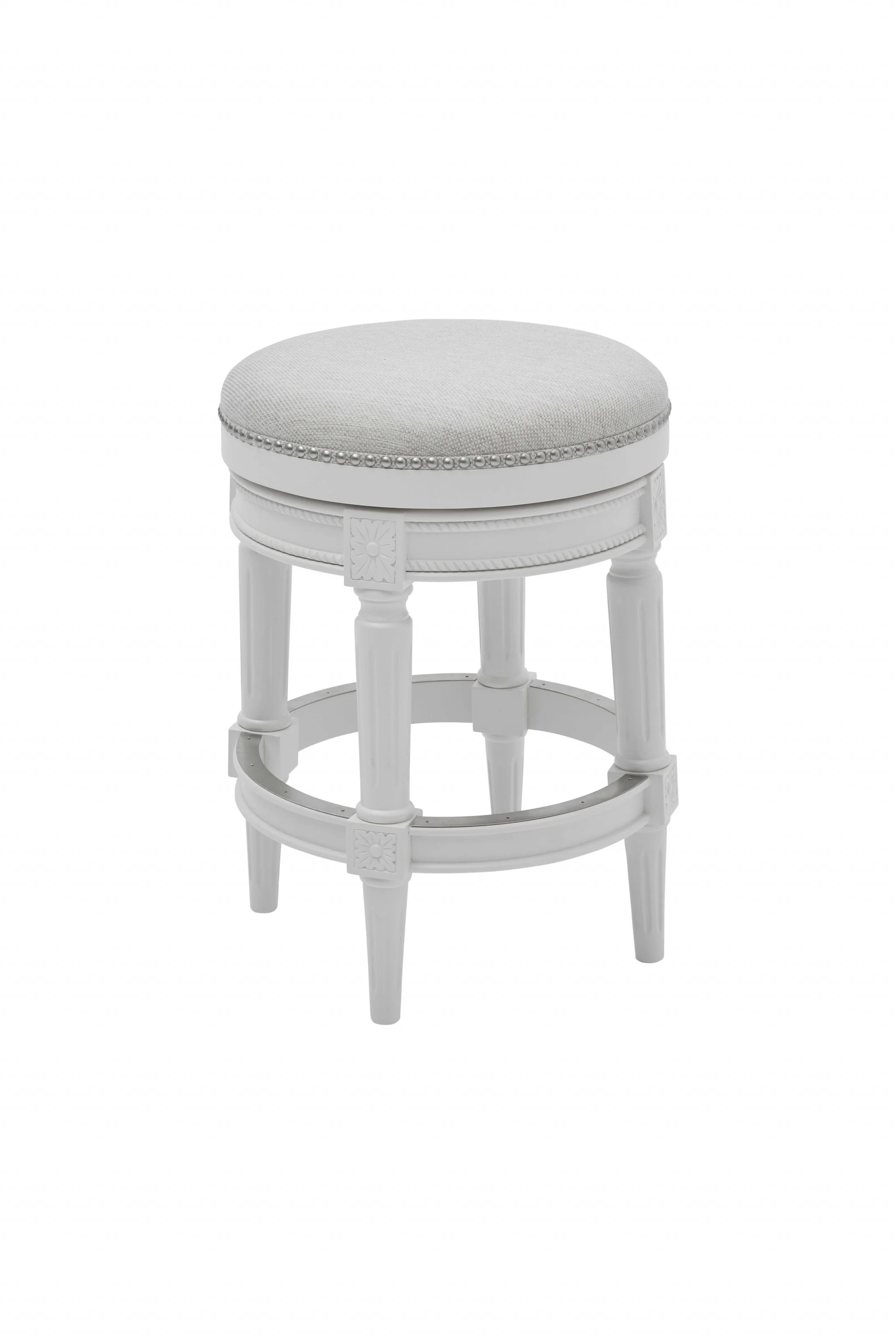 Counter Height Round Counter Stool In Alabaster White Fabric By Homeroots - Image 3
