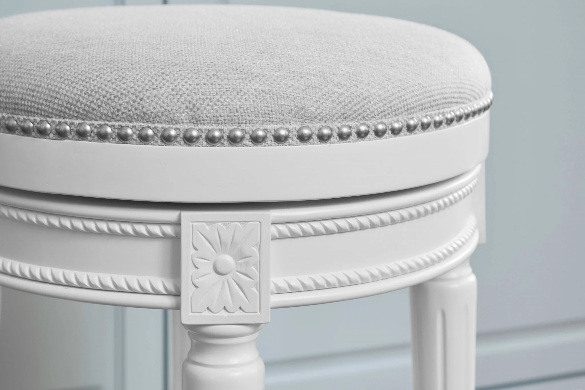 Counter Height Round Counter Stool In Alabaster White Fabric By Homeroots - Image 4
