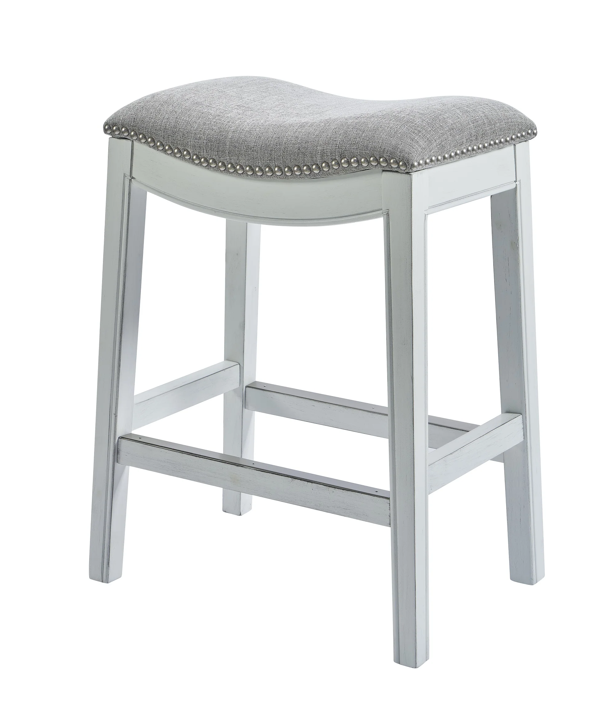 Counter Height Saddle Style Counter Stool With Grey Fabric And Nail Head Trim By Homeroots - Image 2