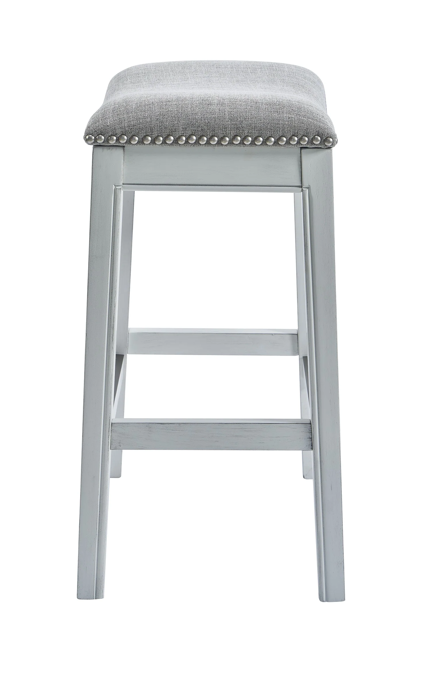 Counter Height Saddle Style Counter Stool With Grey Fabric And Nail Head Trim By Homeroots - Image 3