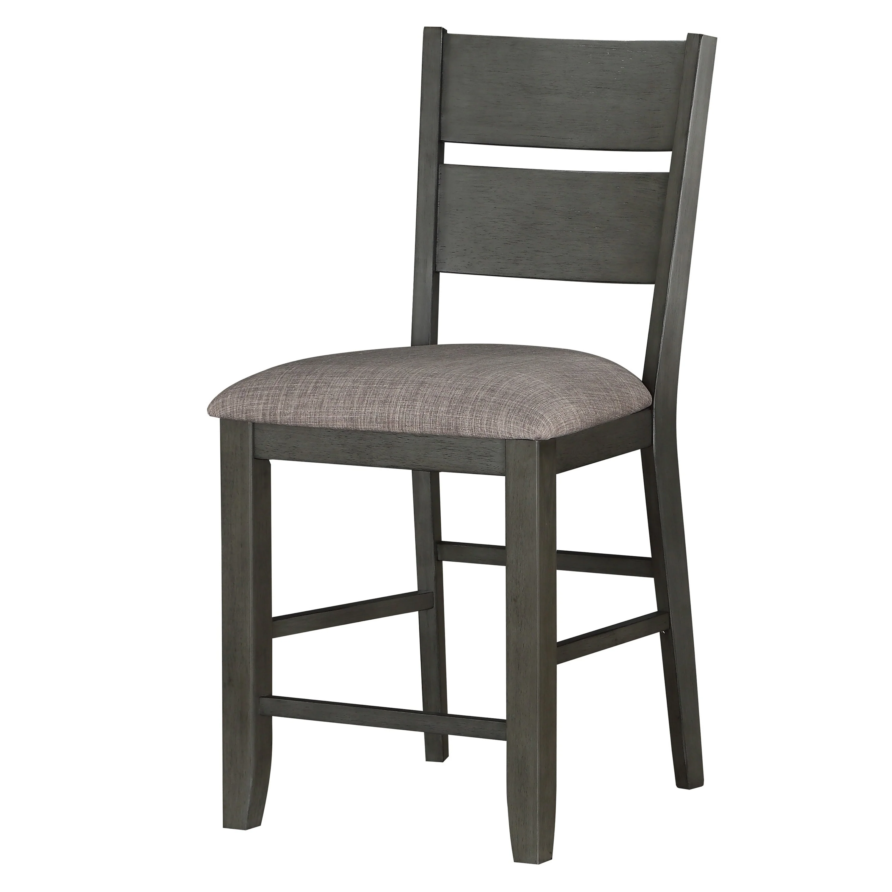 Counter Height With Chair With Ladder Backrest And Fabric Padded Seat, Gray By Benzara - Image 2