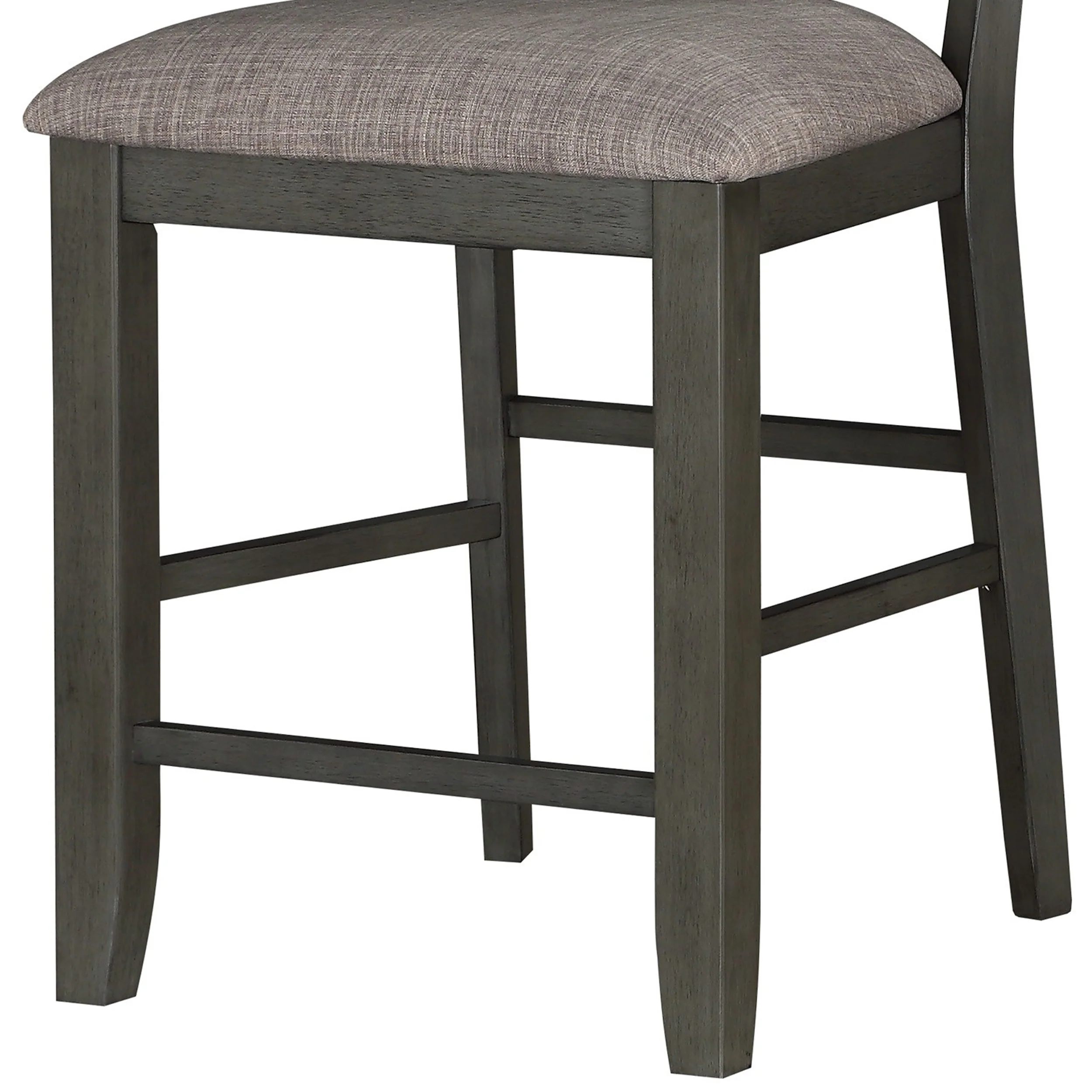 Counter Height With Chair With Ladder Backrest And Fabric Padded Seat, Gray By Benzara - Image 3