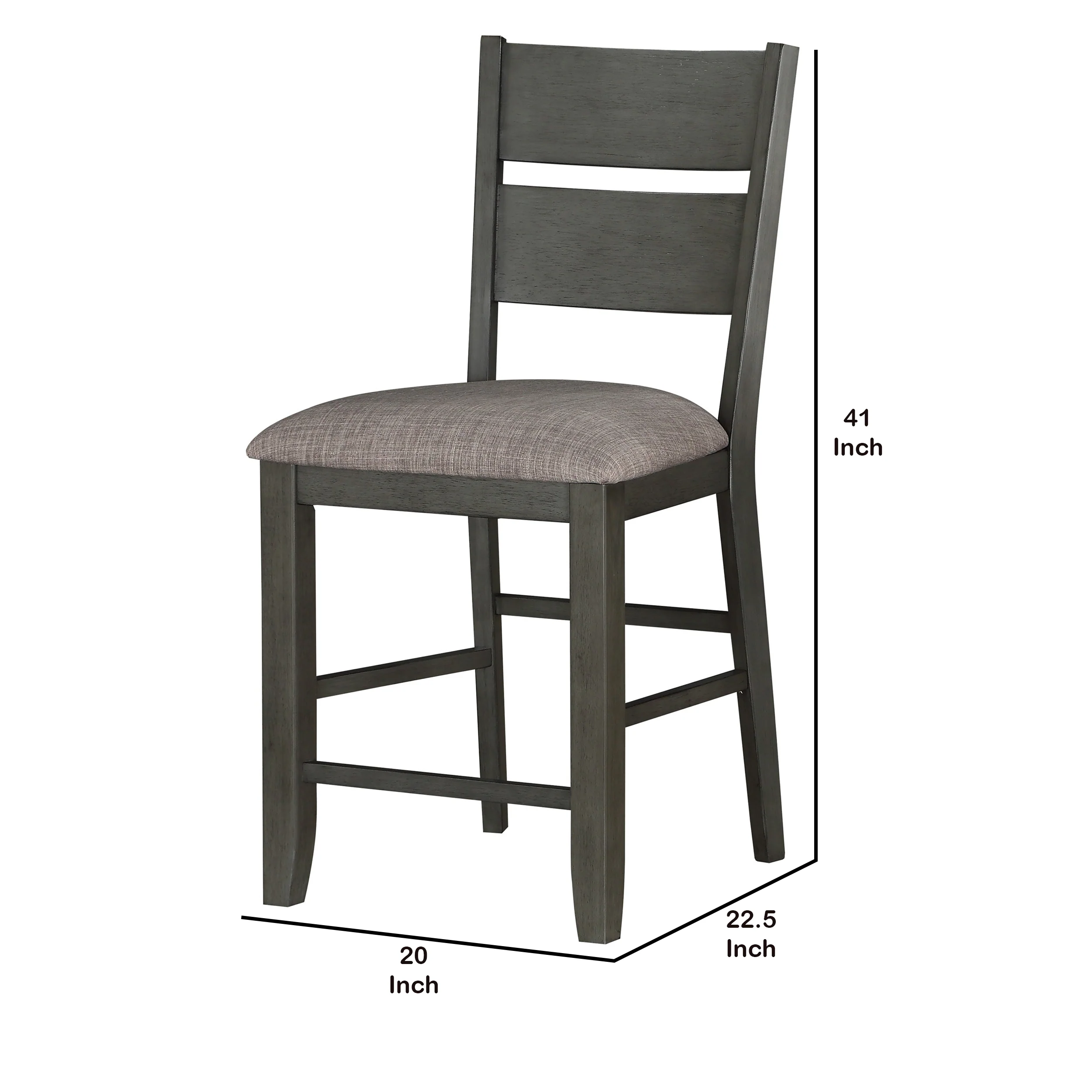 Counter Height With Chair With Ladder Backrest And Fabric Padded Seat, Gray By Benzara - Image 5