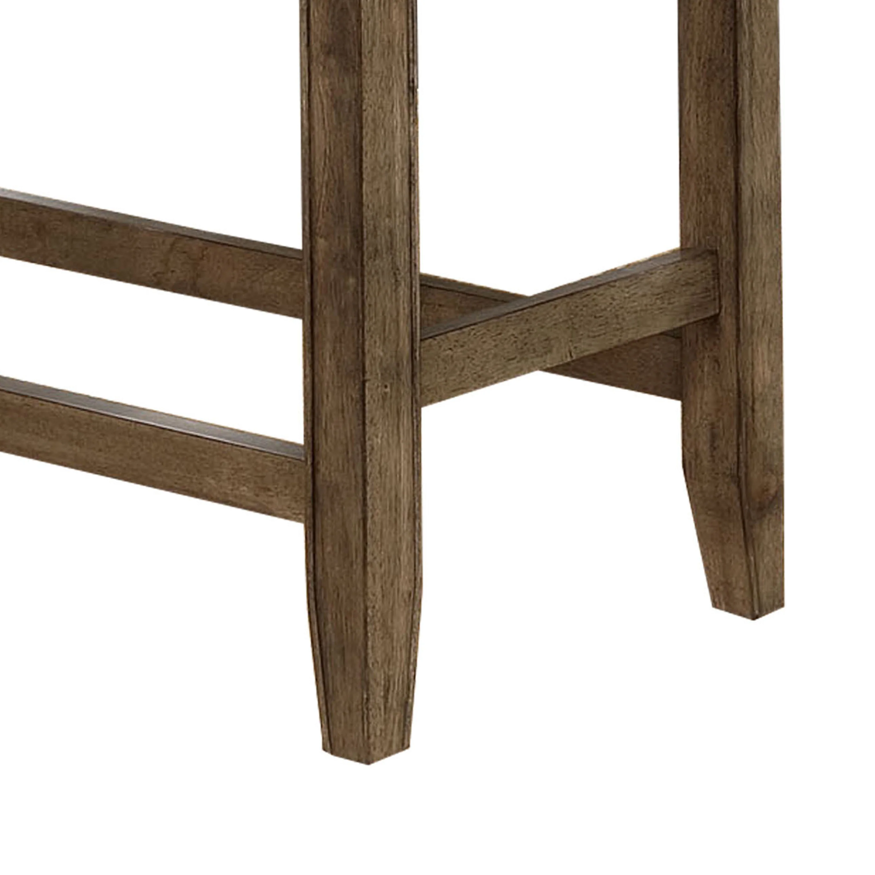 Counter Height Wooden Bench With Fabric Upholstered Seat, Brown And Gray By Benzara - Image 3