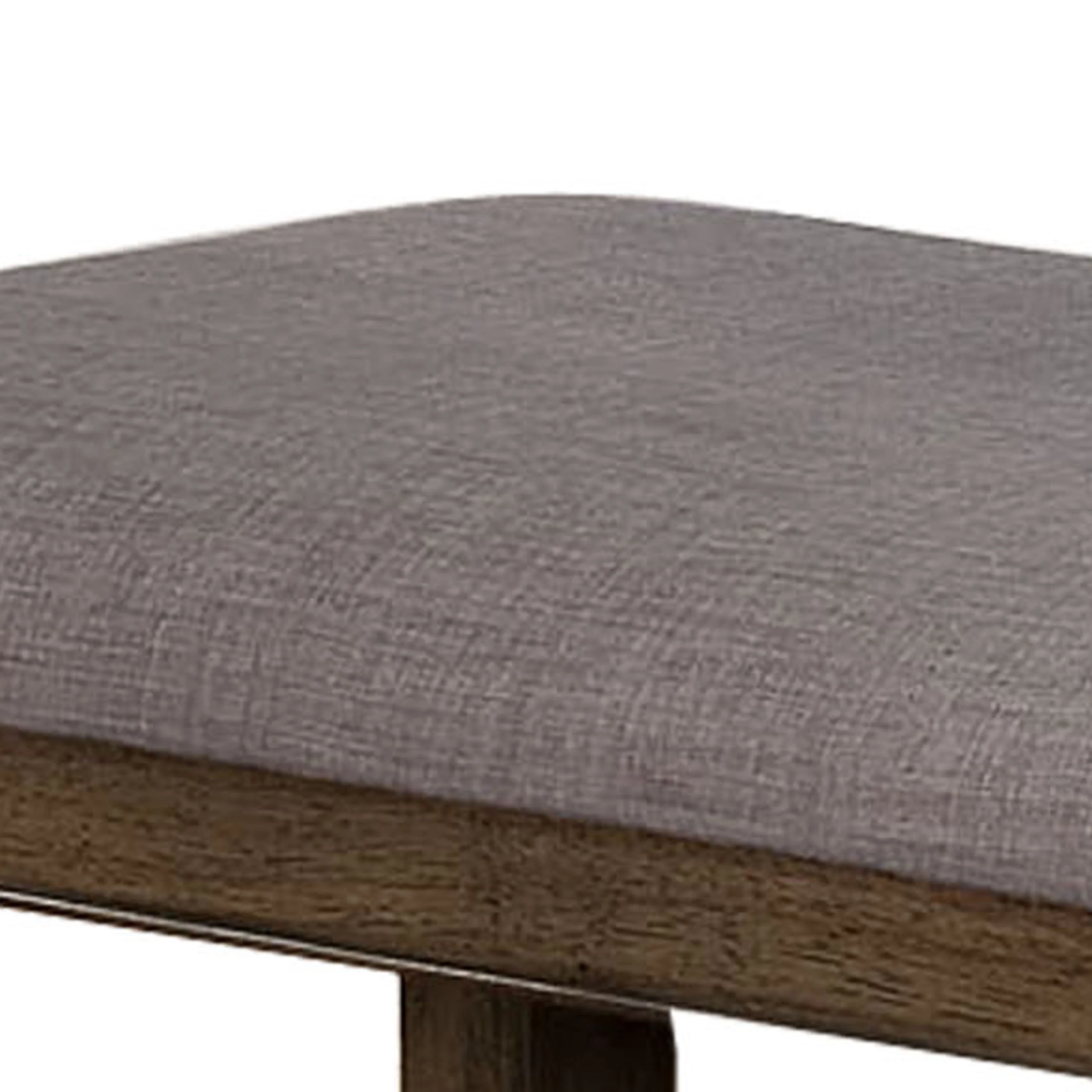 Counter Height Wooden Bench With Fabric Upholstered Seat, Brown And Gray By Benzara - Image 4