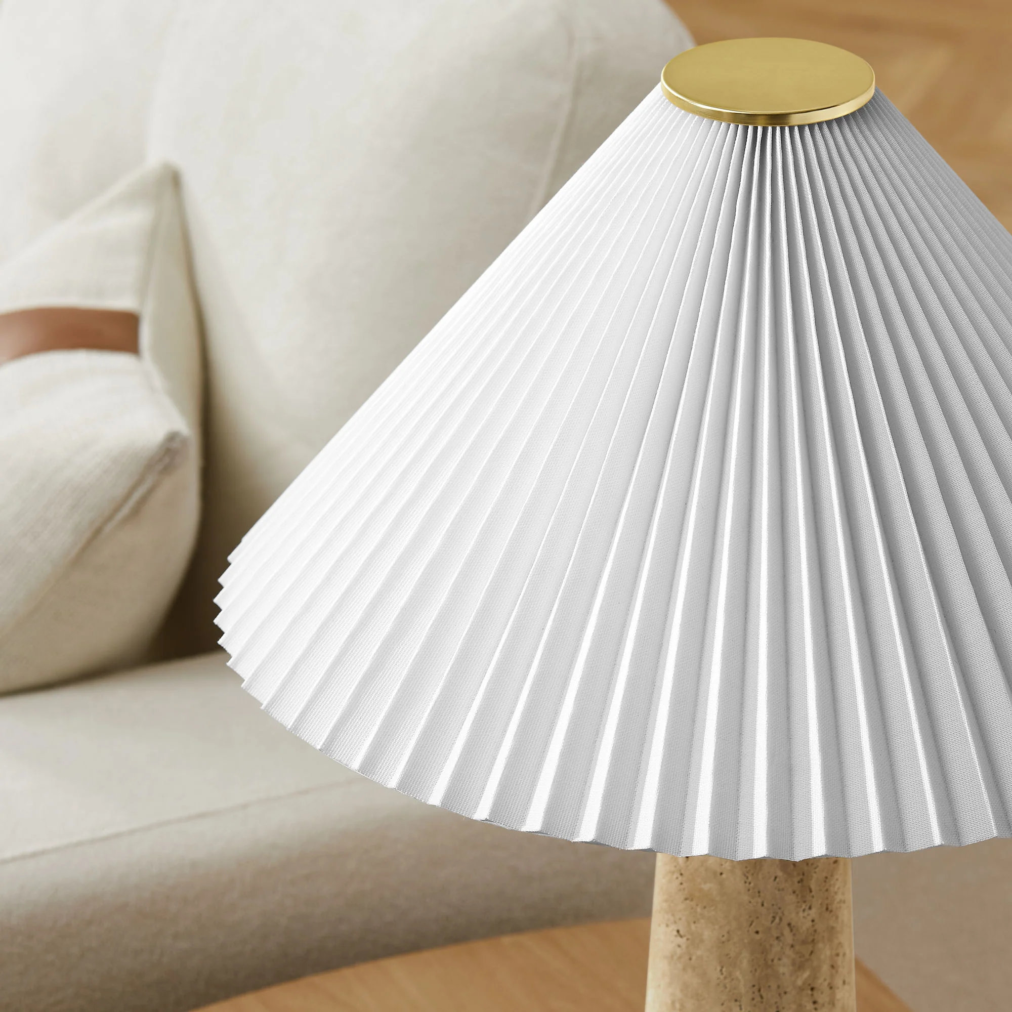 Cove Travertine Table Lamp With Pleated Shade by Modway - Image 11