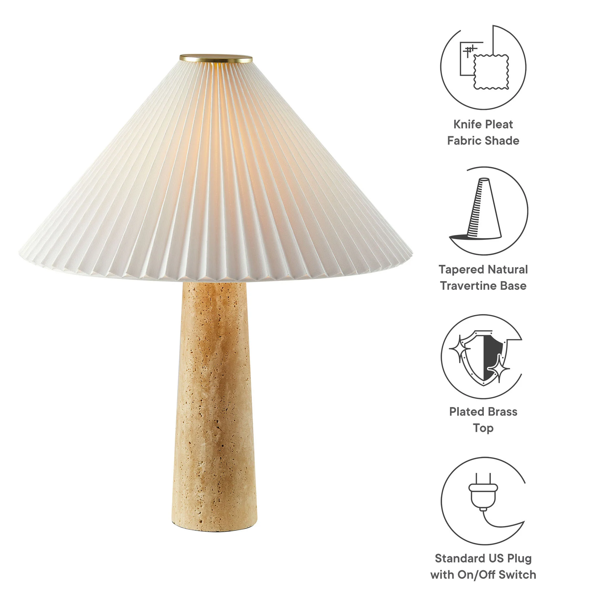 Cove Travertine Table Lamp With Pleated Shade by Modway - Image 12