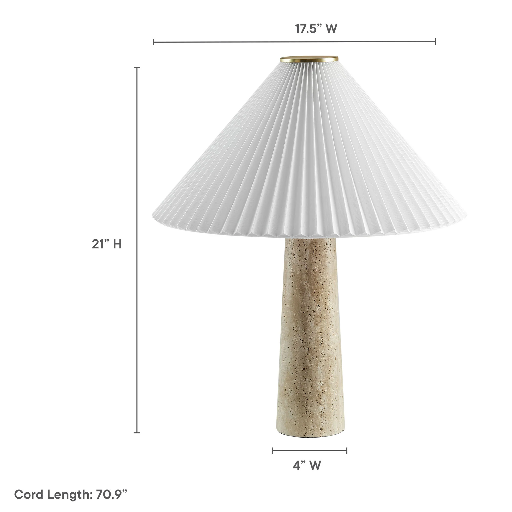 Cove Travertine Table Lamp With Pleated Shade by Modway - Image 14