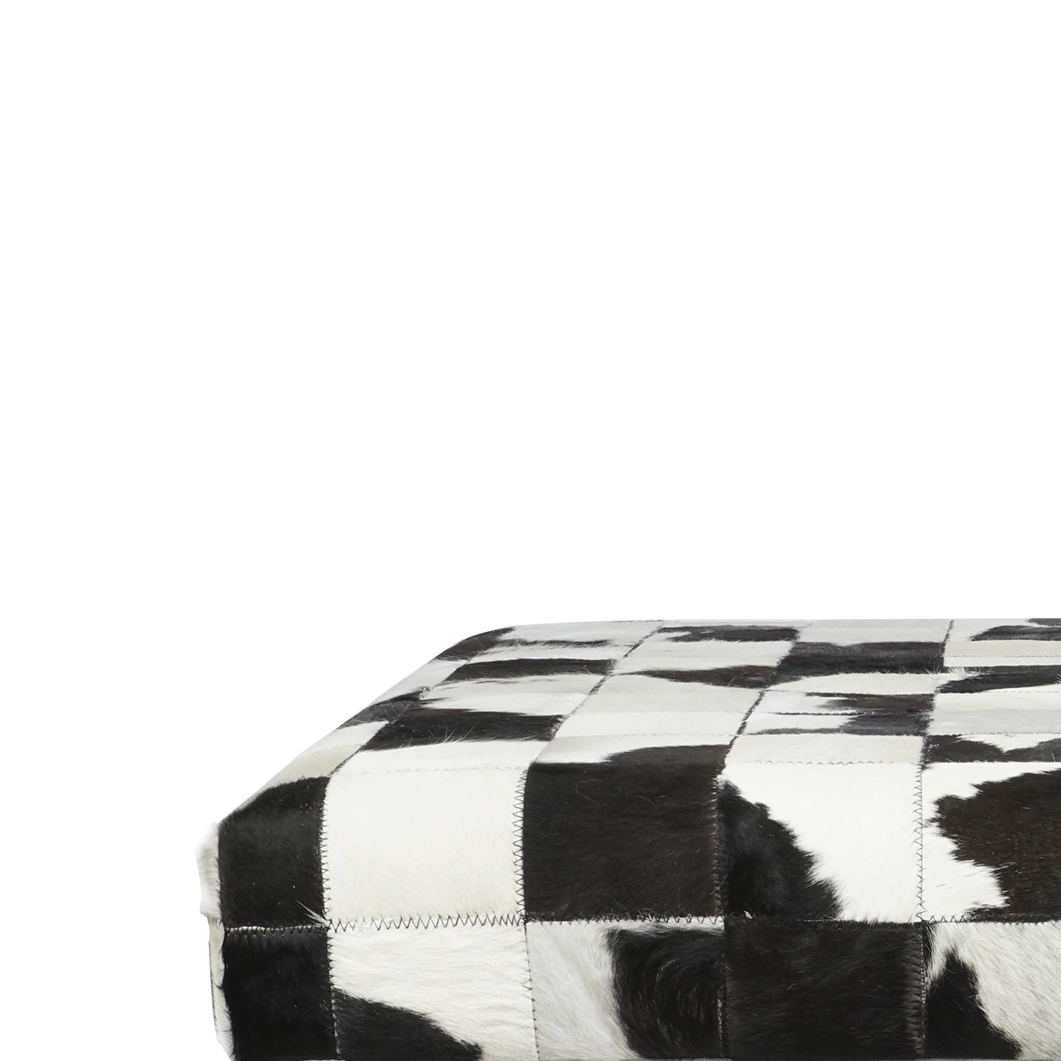 Cow Hide Upholstered Bench with Acrylic Legs, White and Black By Benzara - Image 2