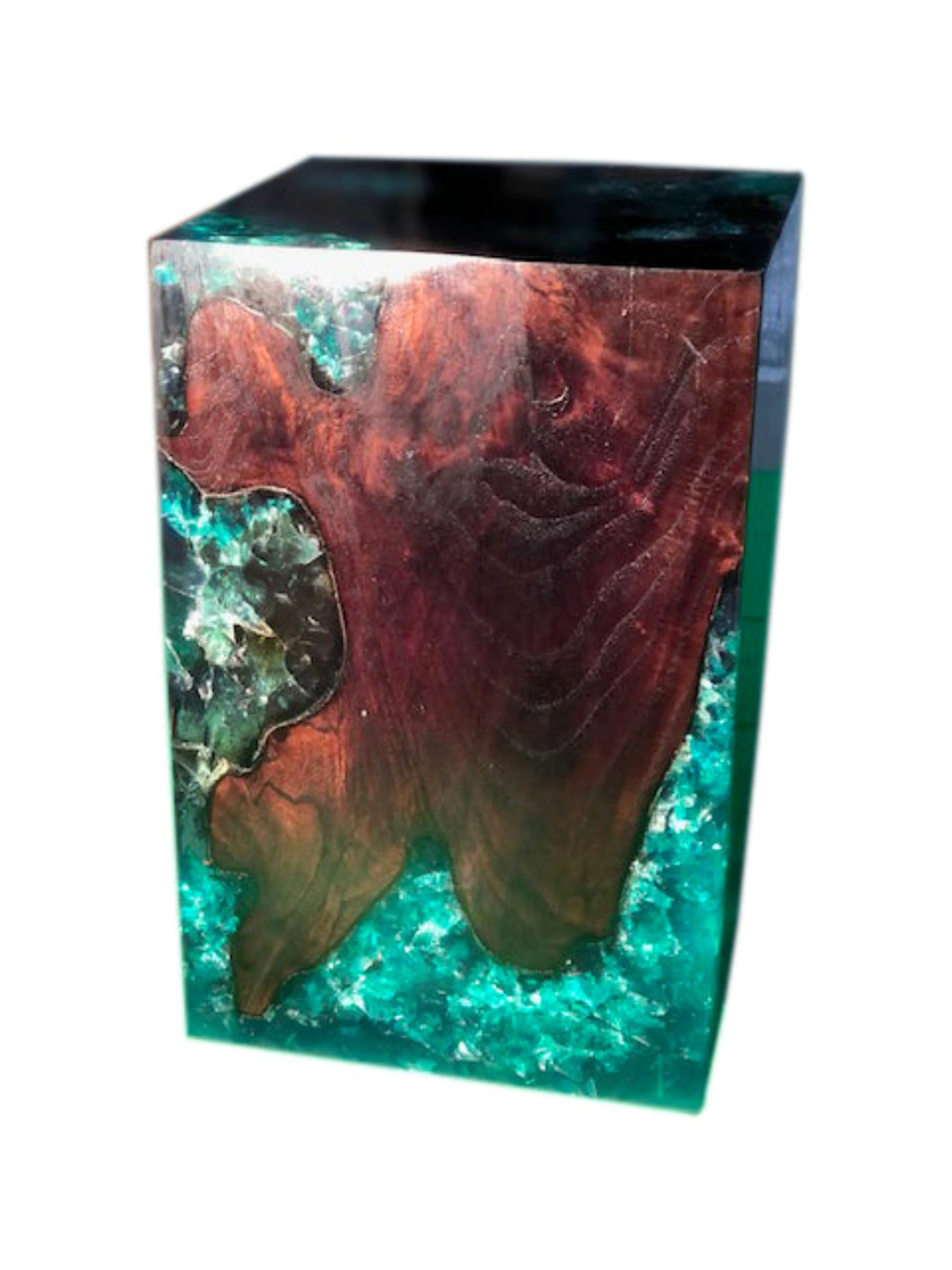 Cracked Resin Teak Wood Block -Black/Green - Image 3