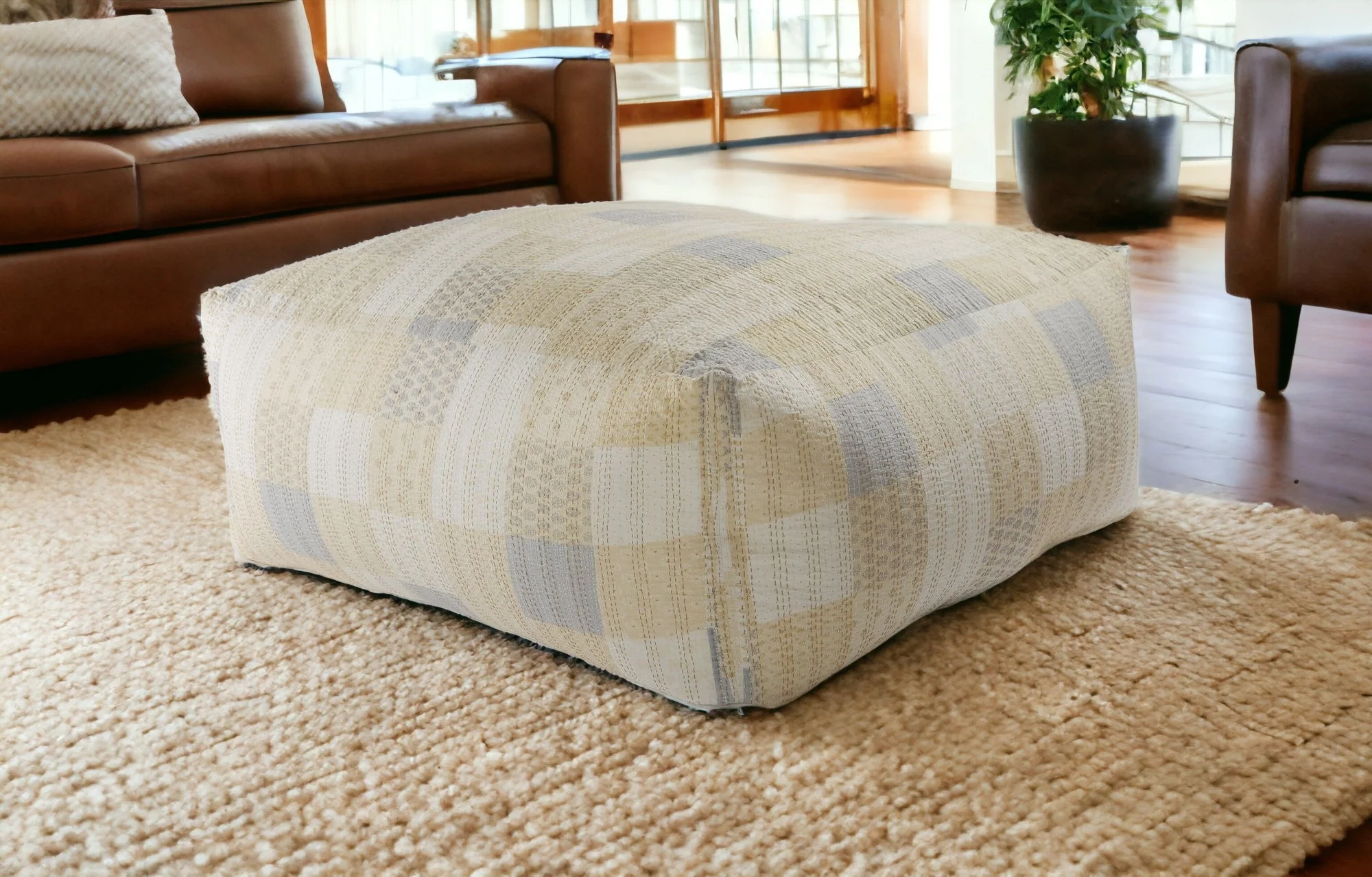 Cream 100% Cotton Ottoman By Homeroots - Image 2