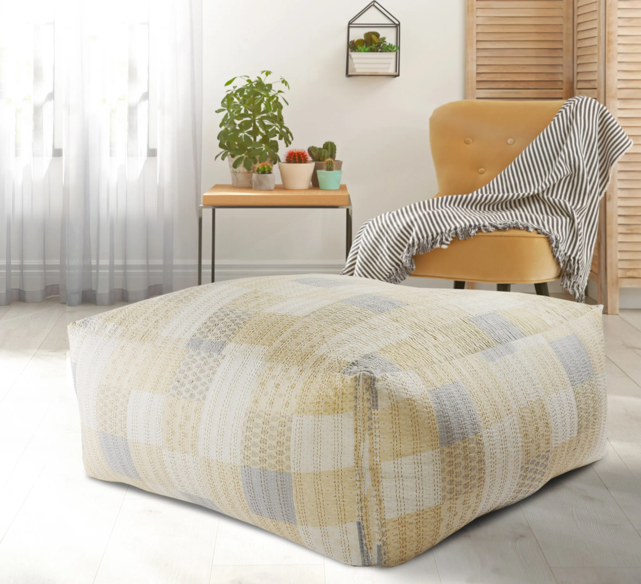 Cream 100% Cotton Ottoman By Homeroots - Image 3