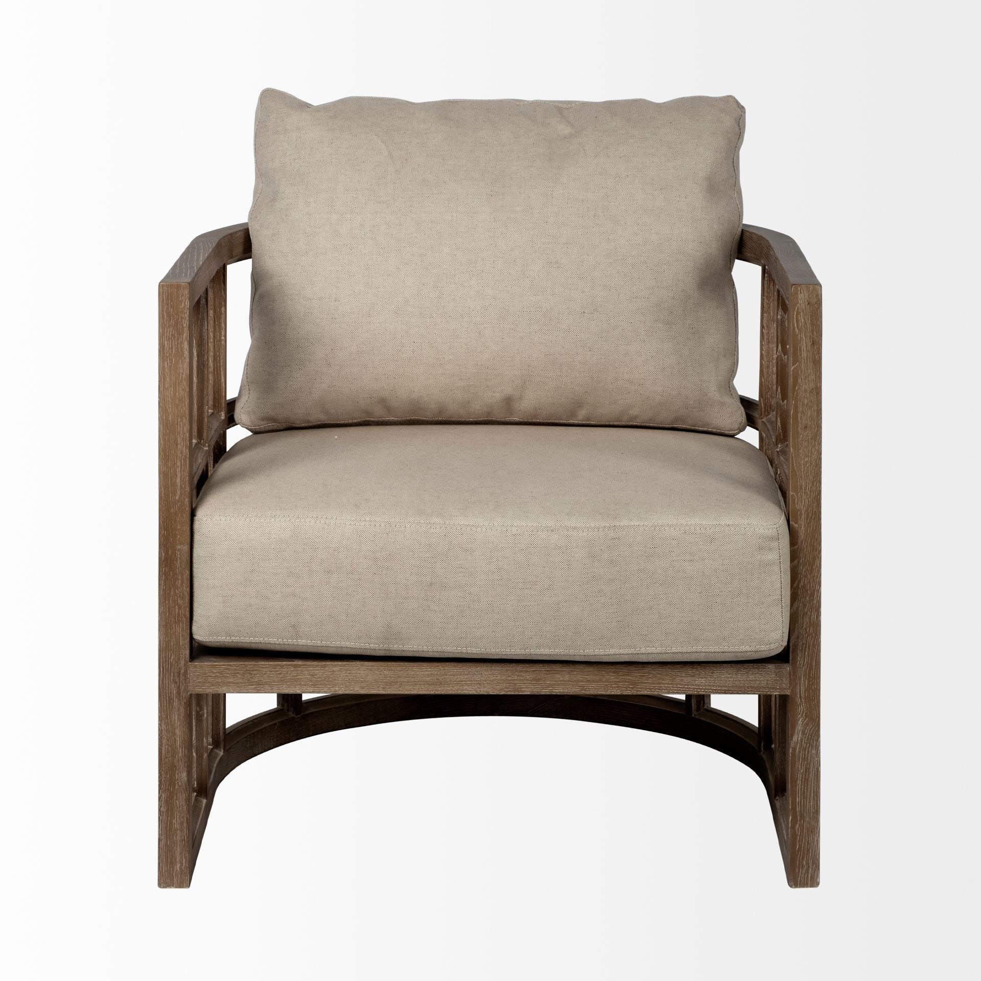 Cream and Brown Fabric Arm Chair By Homeroots - Image 2