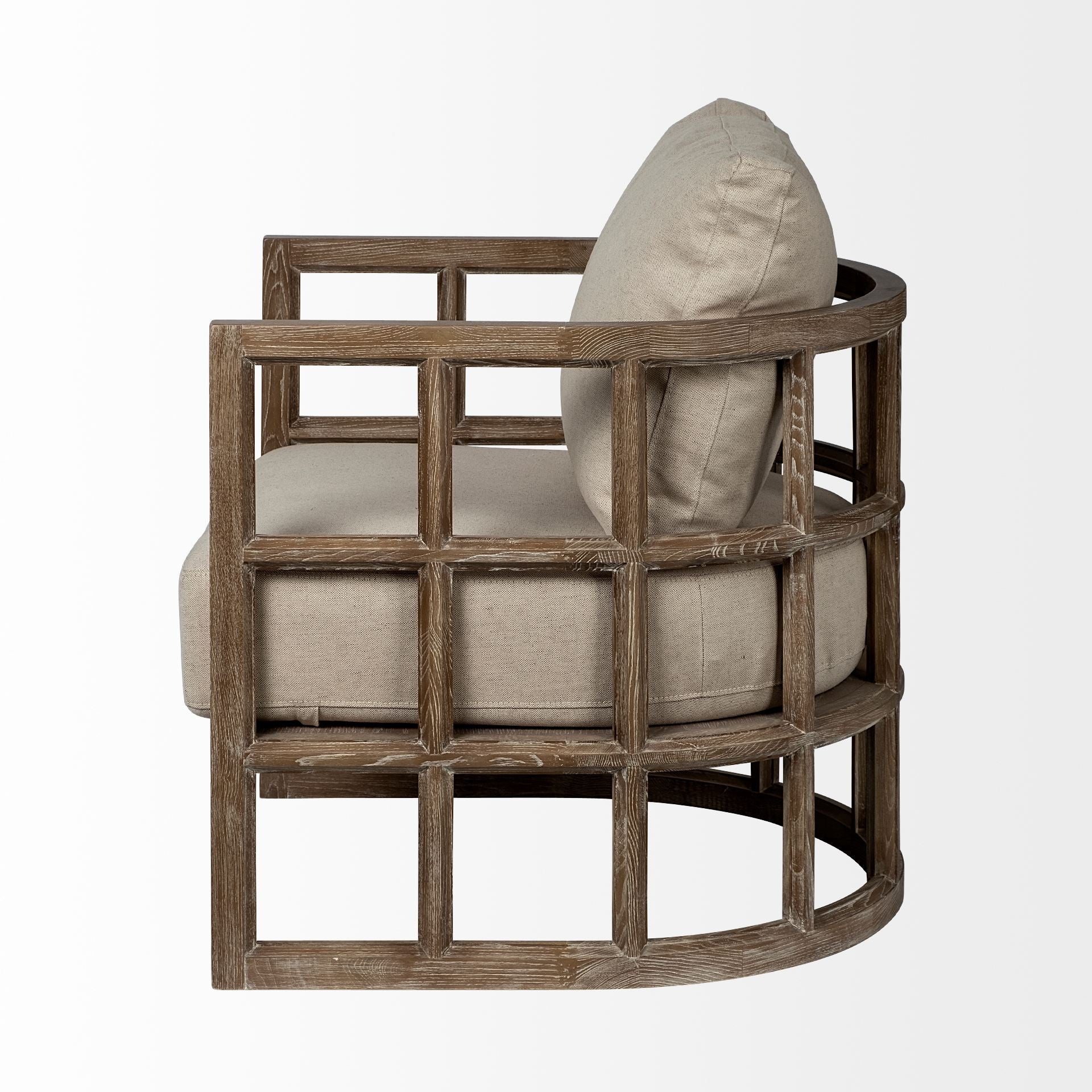 Cream and Brown Fabric Arm Chair By Homeroots - Image 3