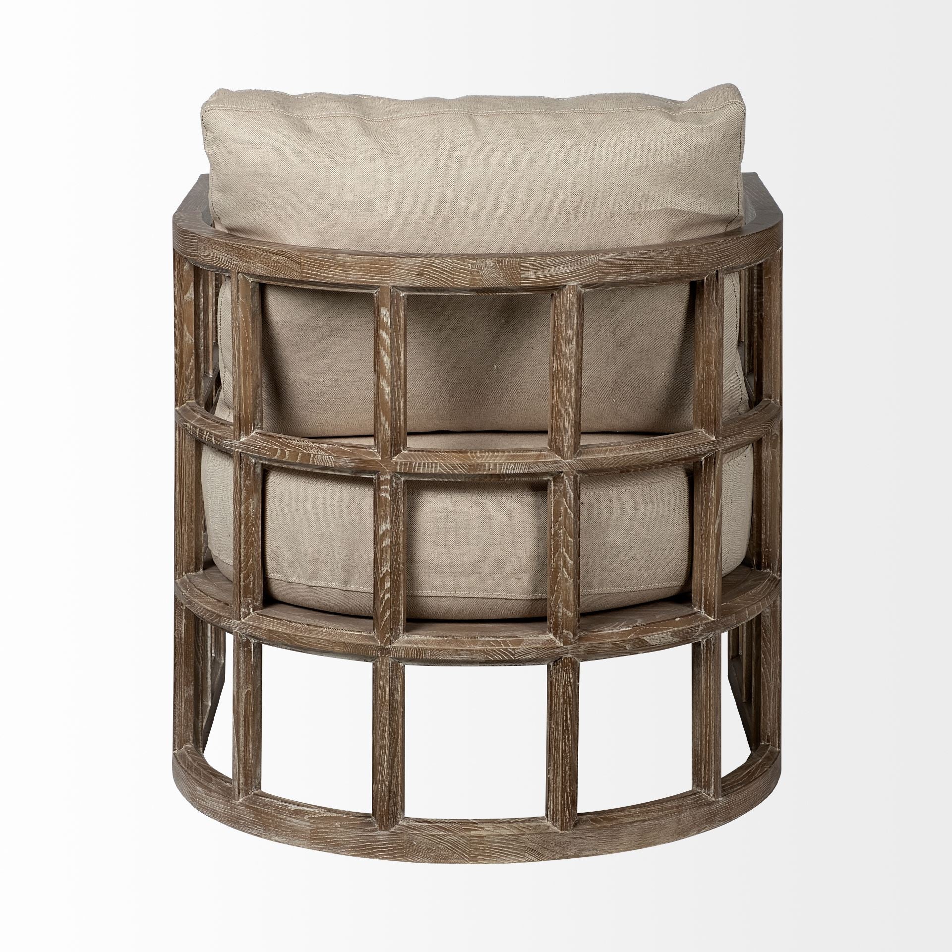 Cream and Brown Fabric Arm Chair By Homeroots - Image 4