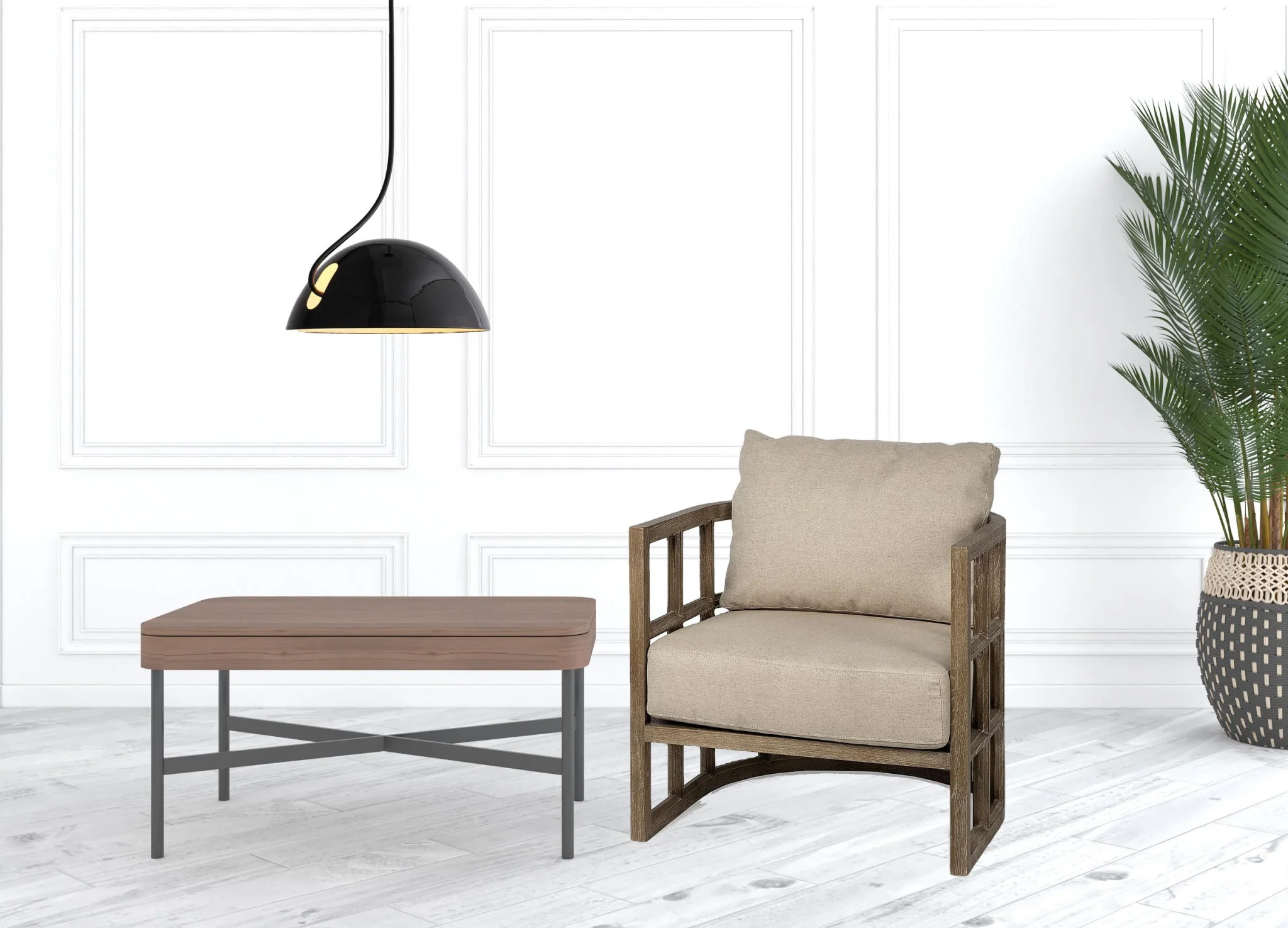 Cream and Brown Fabric Arm Chair By Homeroots - Image 6