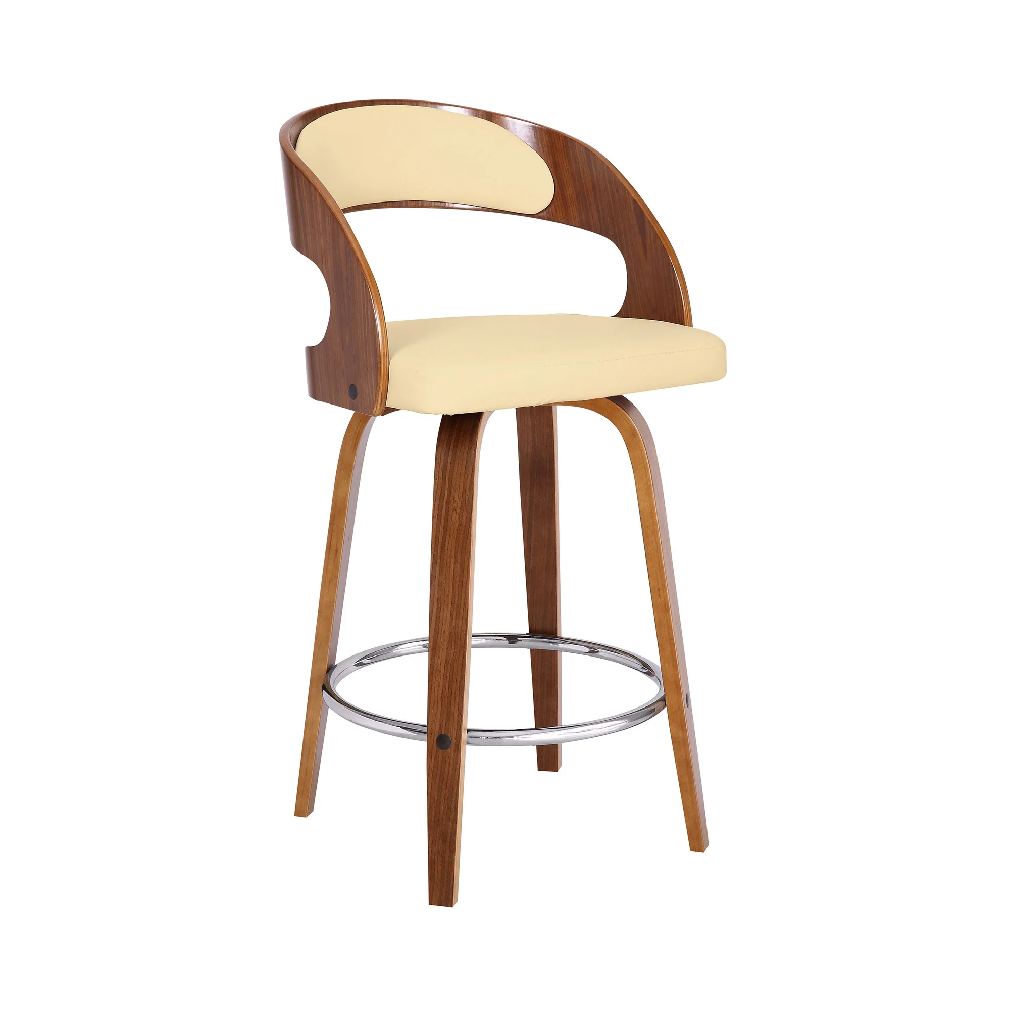 Cream And Brown Faux Leather And Iron Swivel Low Back Counter Height Bar Chair By Homeroots - Image 2