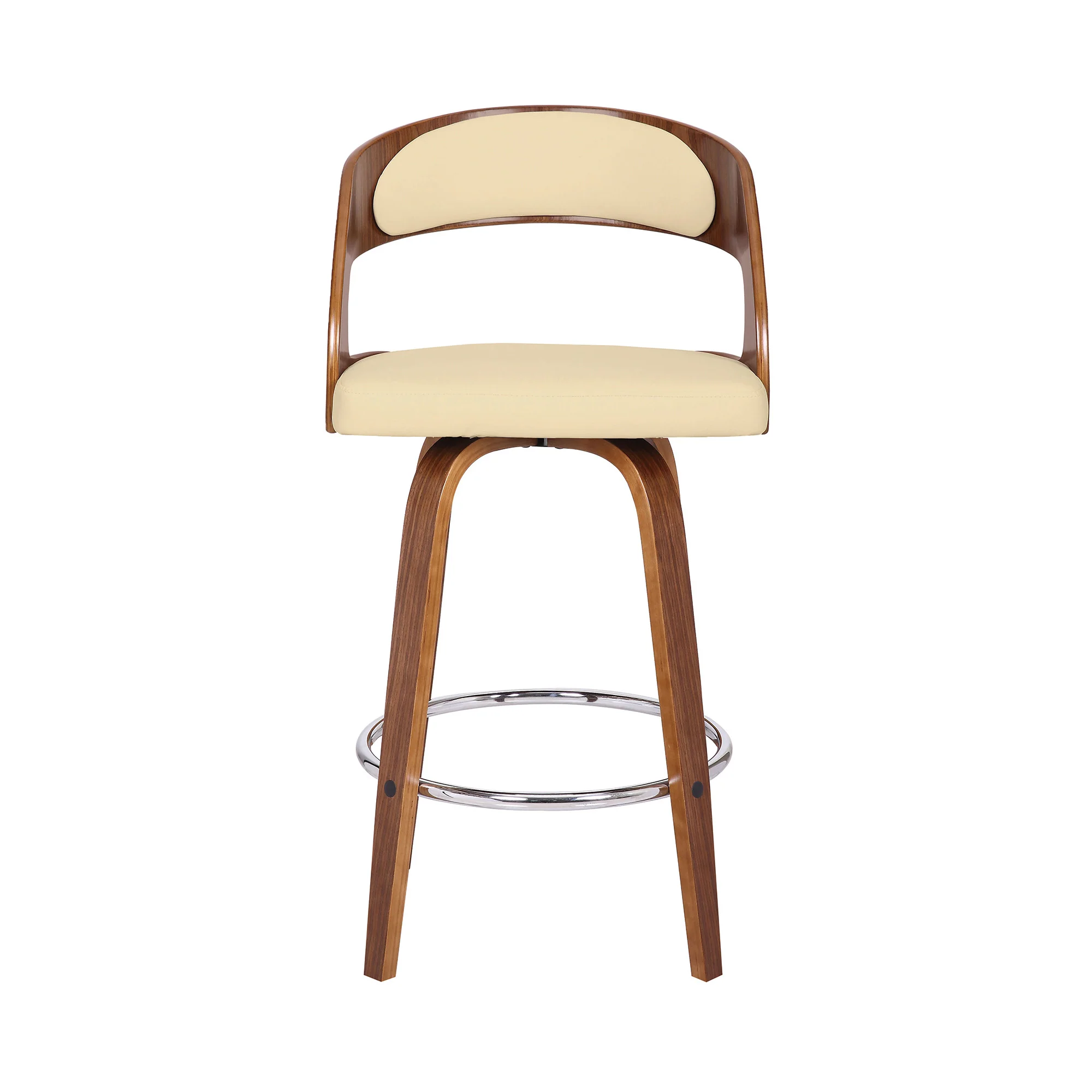 Cream And Brown Faux Leather And Iron Swivel Low Back Counter Height Bar Chair By Homeroots - Image 3