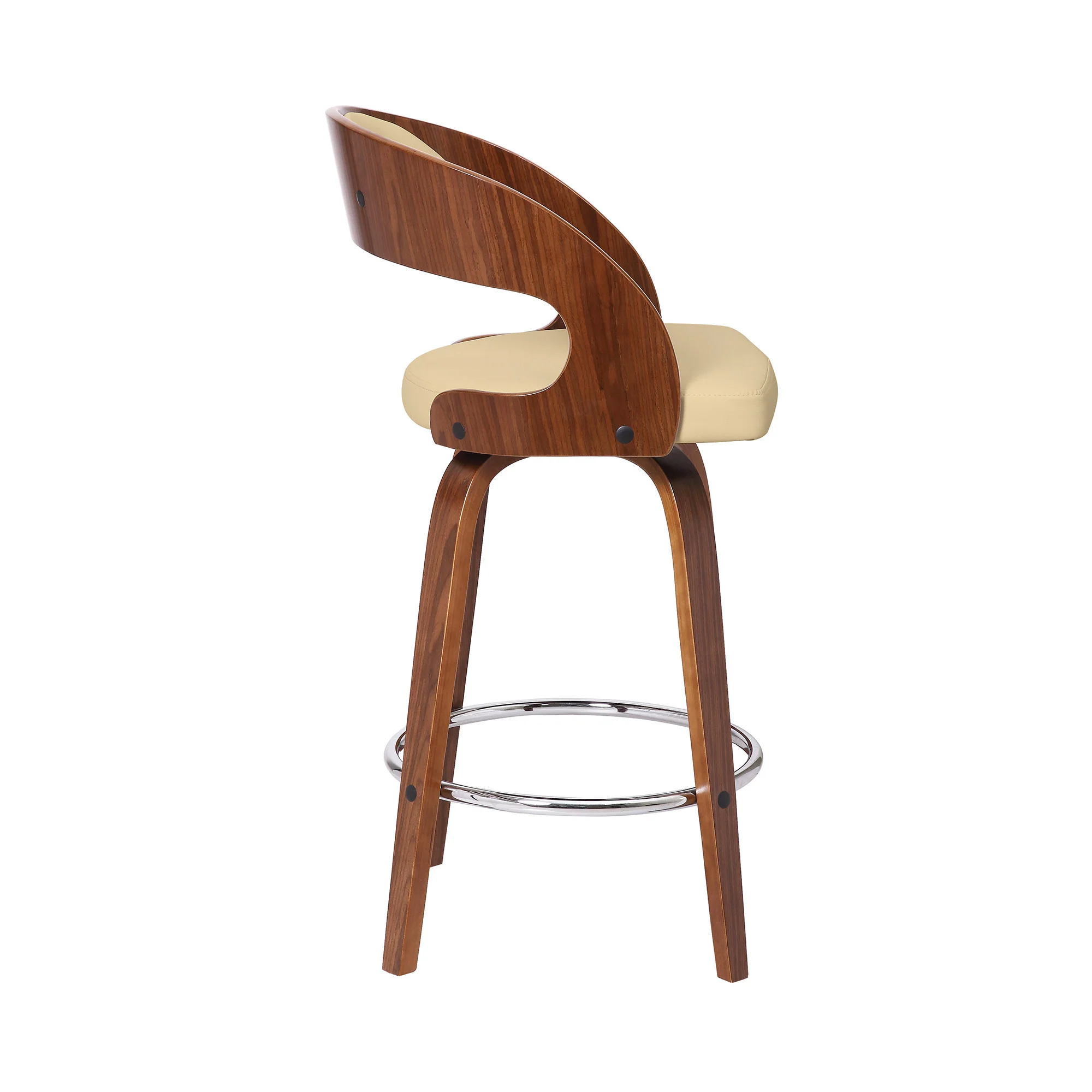 Cream And Brown Faux Leather And Iron Swivel Low Back Counter Height Bar Chair By Homeroots - Image 4