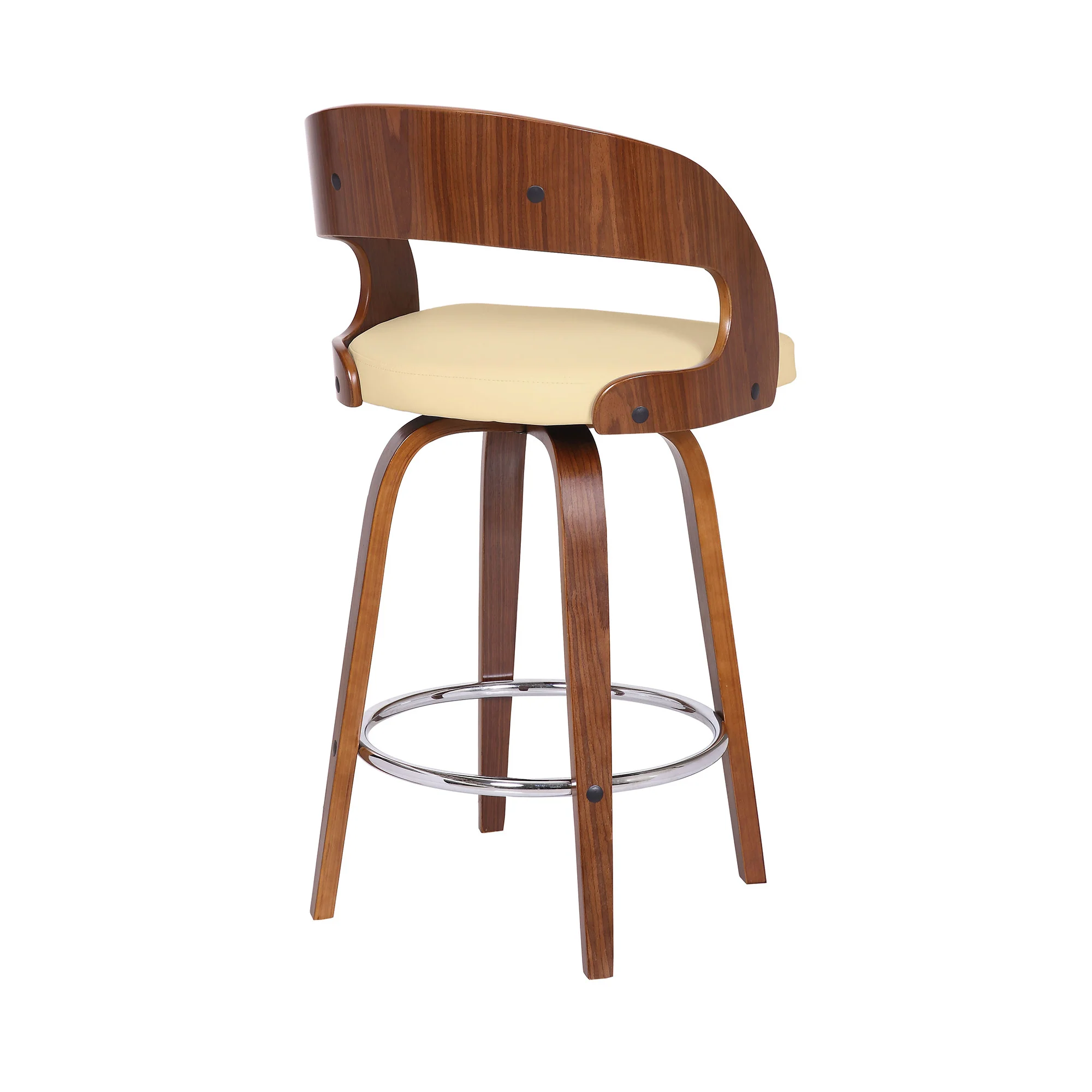 Cream And Brown Faux Leather And Iron Swivel Low Back Counter Height Bar Chair By Homeroots - Image 5