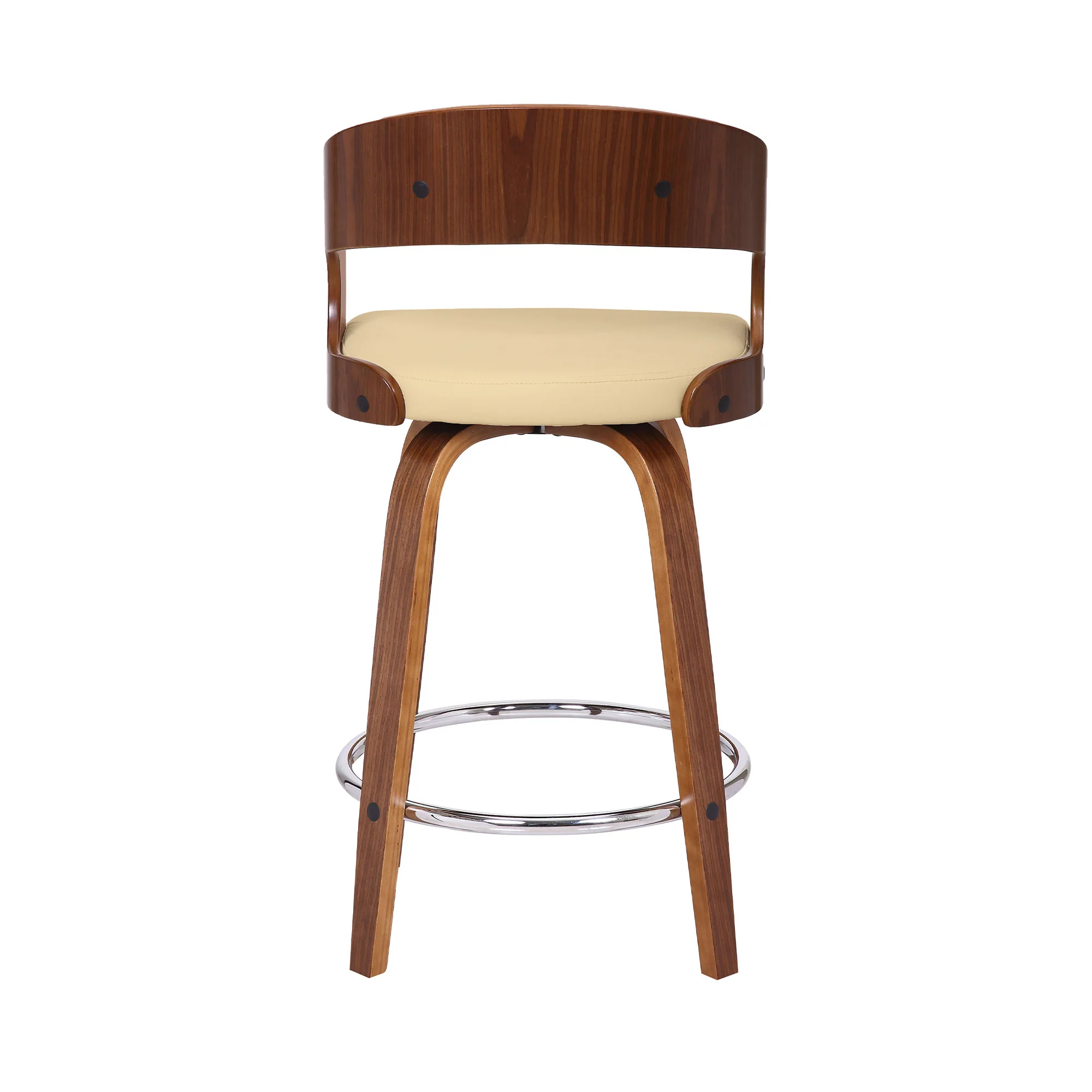 Cream And Brown Faux Leather And Iron Swivel Low Back Counter Height Bar Chair By Homeroots - Image 6