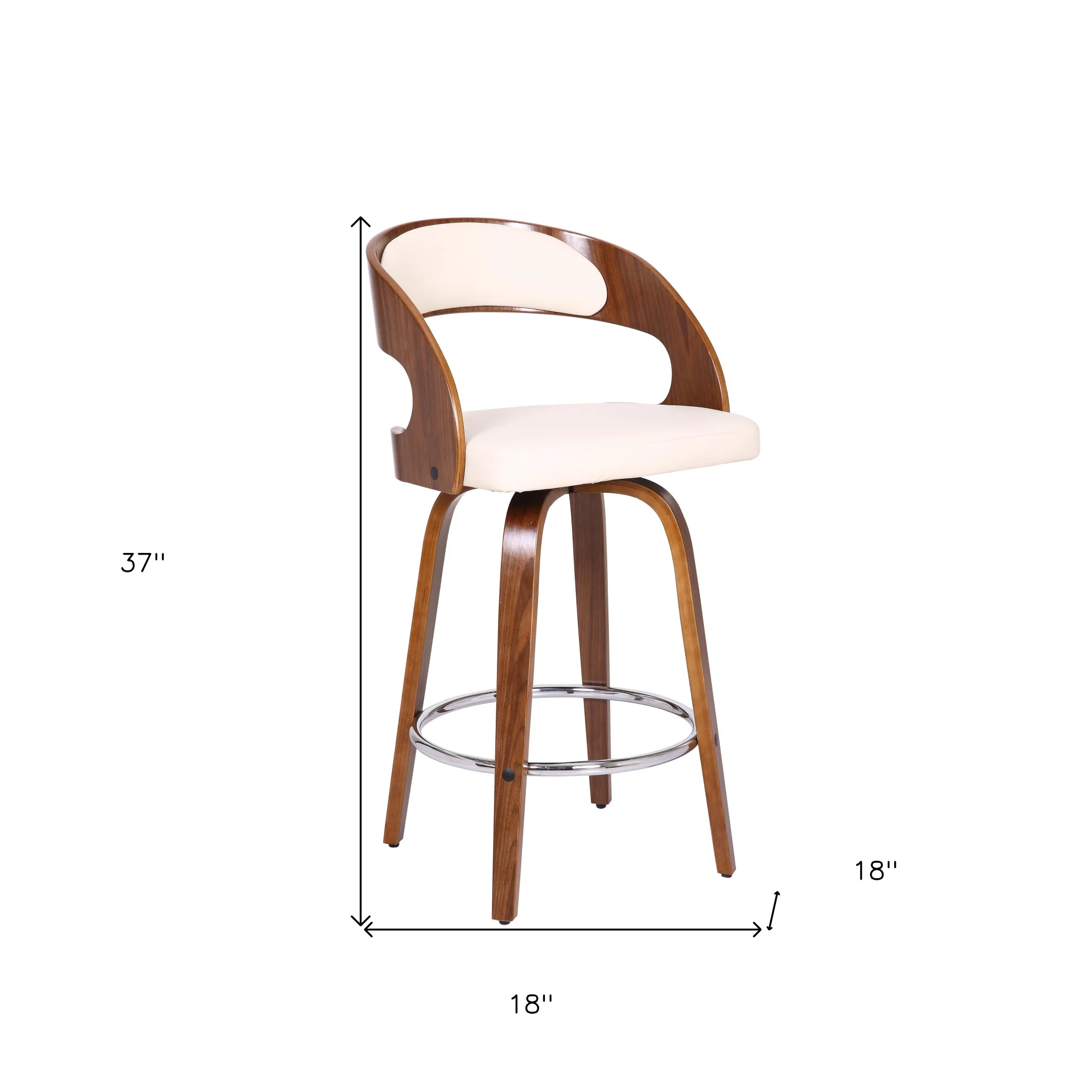 Cream And Brown Faux Leather And Iron Swivel Low Back Counter Height Bar Chair By Homeroots - Image 7