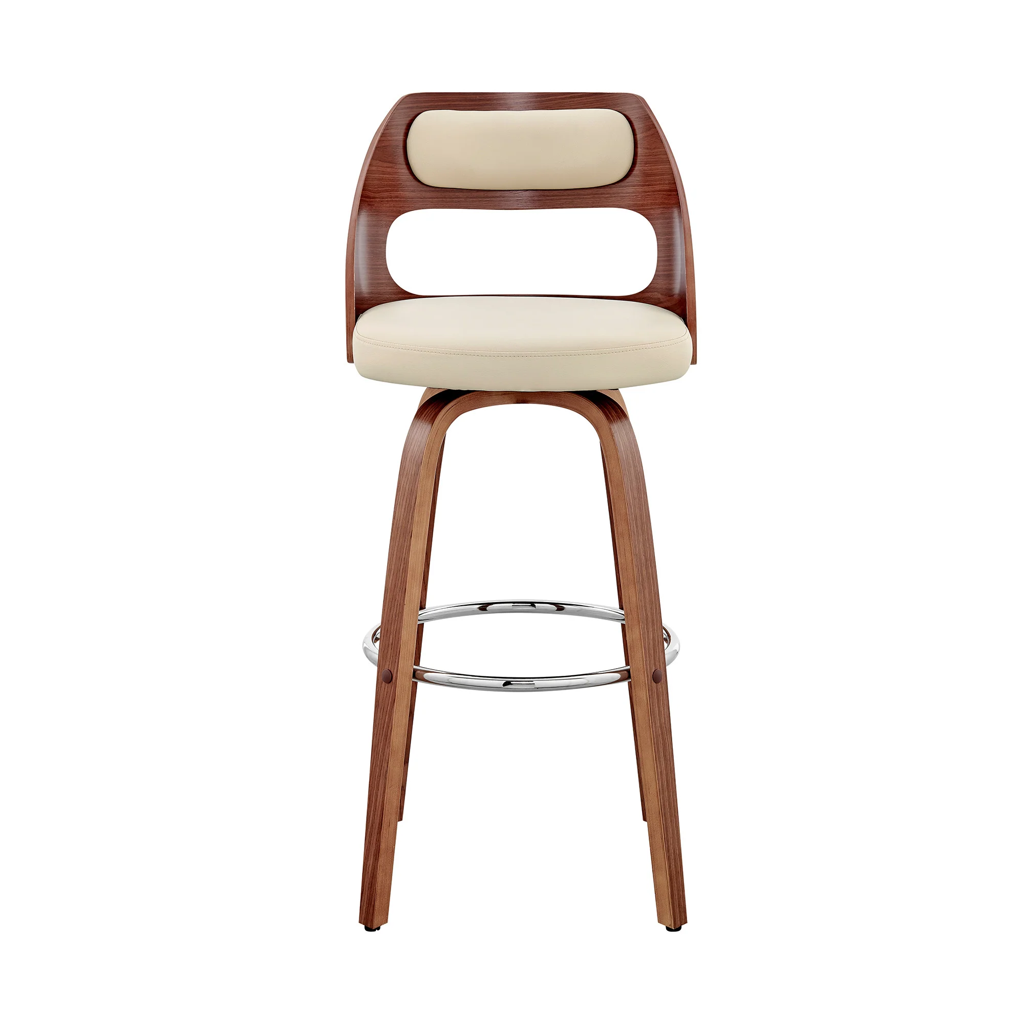 Cream and Brown Faux Leather Swivel Bar Chair By Homeroots - Image 3