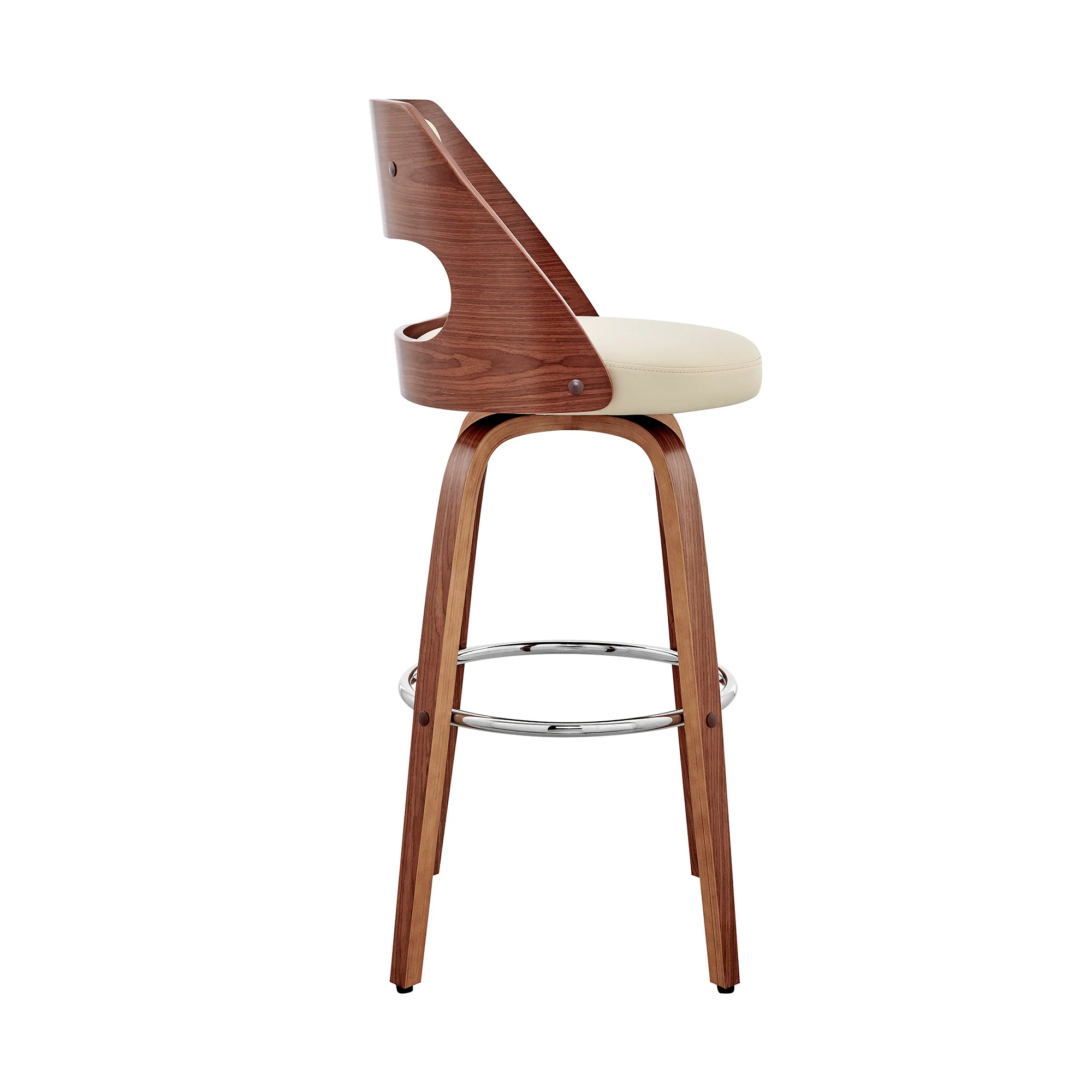 Cream And Brown Faux Leather Swivel Counter Height Bar Chair By Homeroots - Image 4