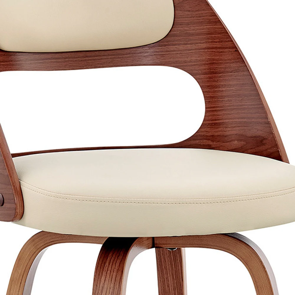Cream And Brown Faux Leather Swivel Counter Height Bar Chair By Homeroots - Image 8