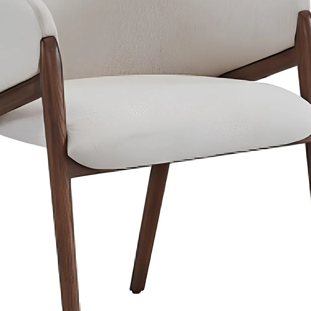 Cream And Brown Upholstered Fabric Wing Back Dining Arm Chair By Homeroots - Image 3