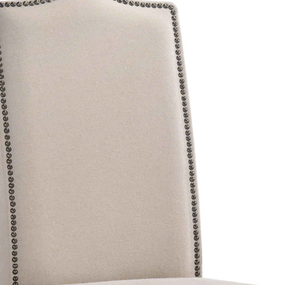 Cream And Brown Upholstered Linen Dining Parsons Chair By Homeroots - Image 2