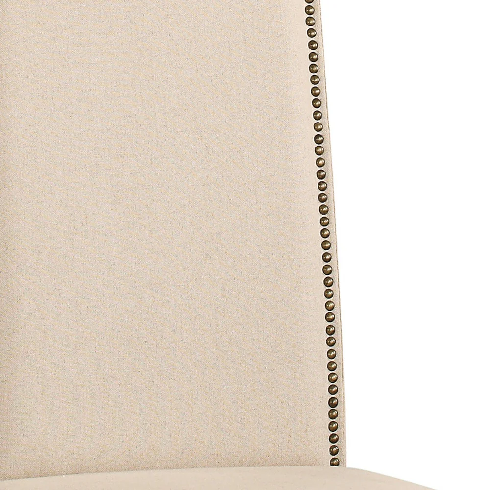 Cream And Chestnut Upholstered Linen Dining Parsons Chair By Homeroots - Image 2
