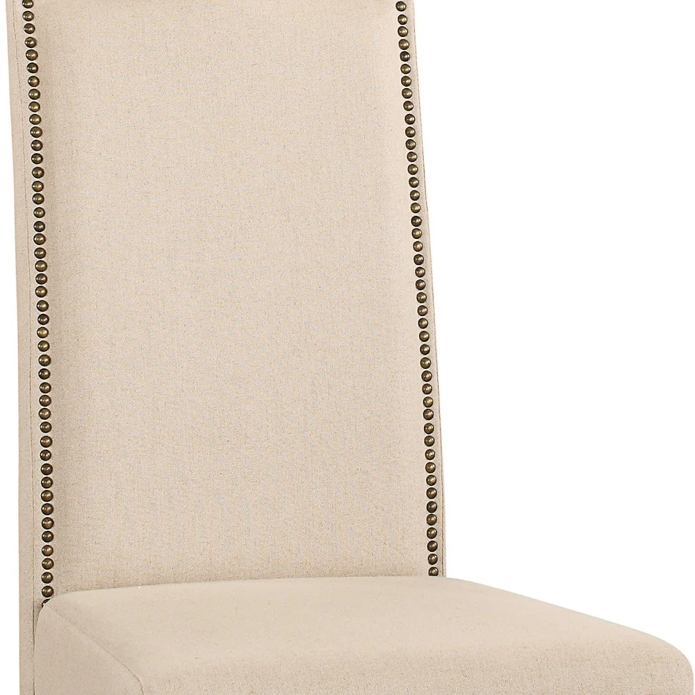 Cream And Chestnut Upholstered Linen Dining Parsons Chair By Homeroots - Image 3