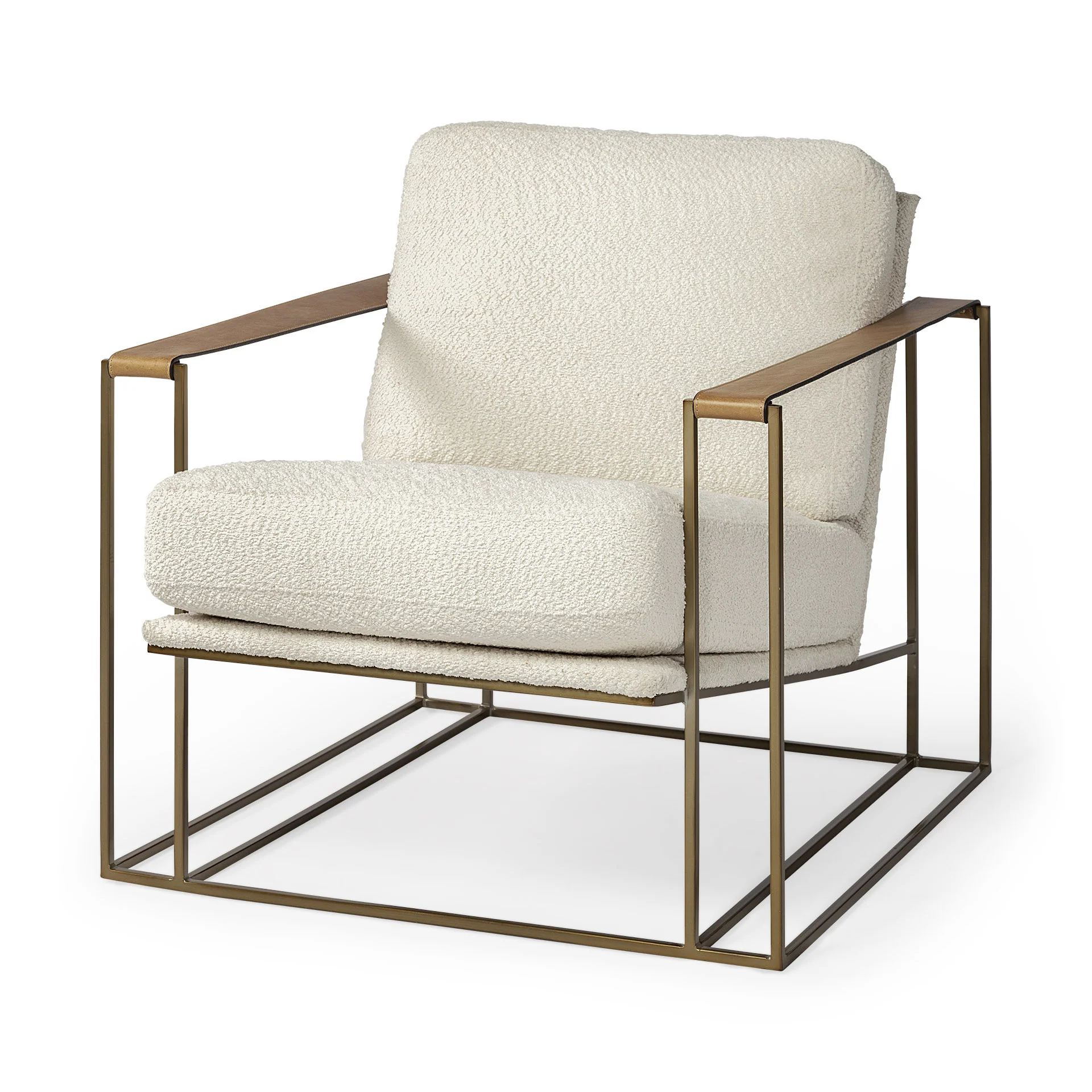 Cream and Gold Linen Lounge Chair By Homeroots - Image 2