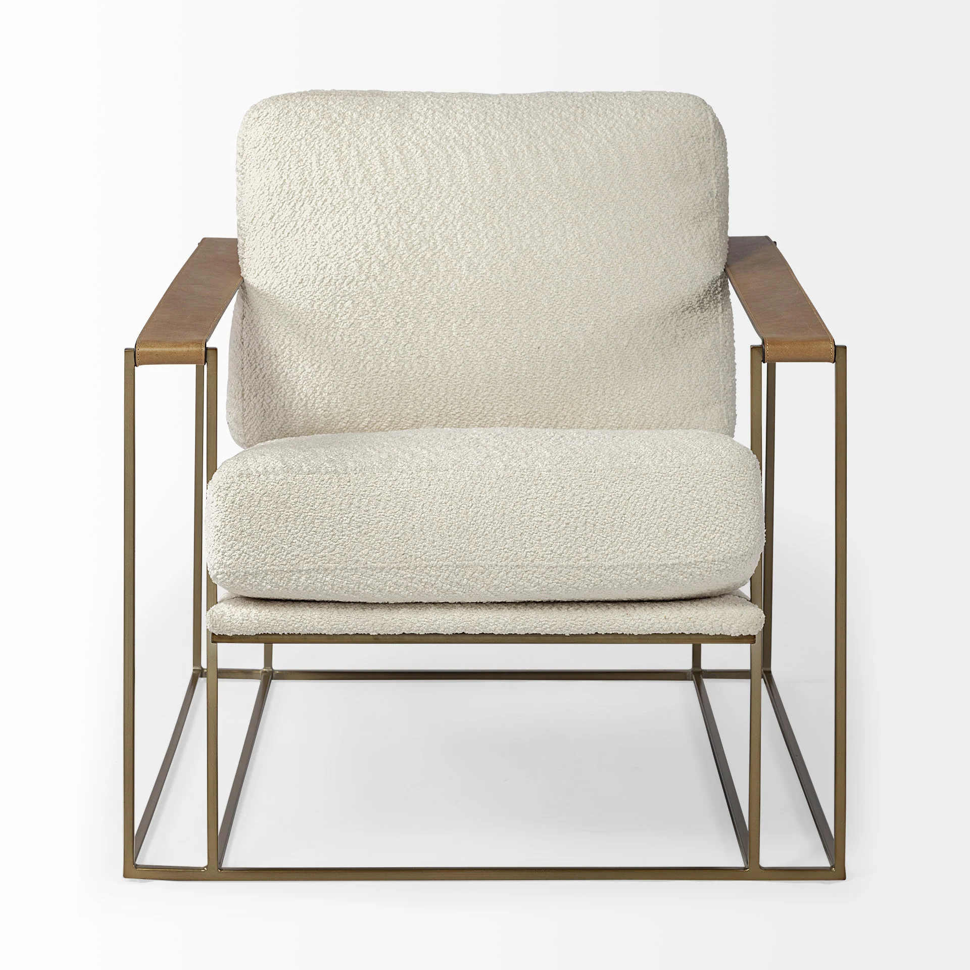 Cream and Gold Linen Lounge Chair By Homeroots - Image 3