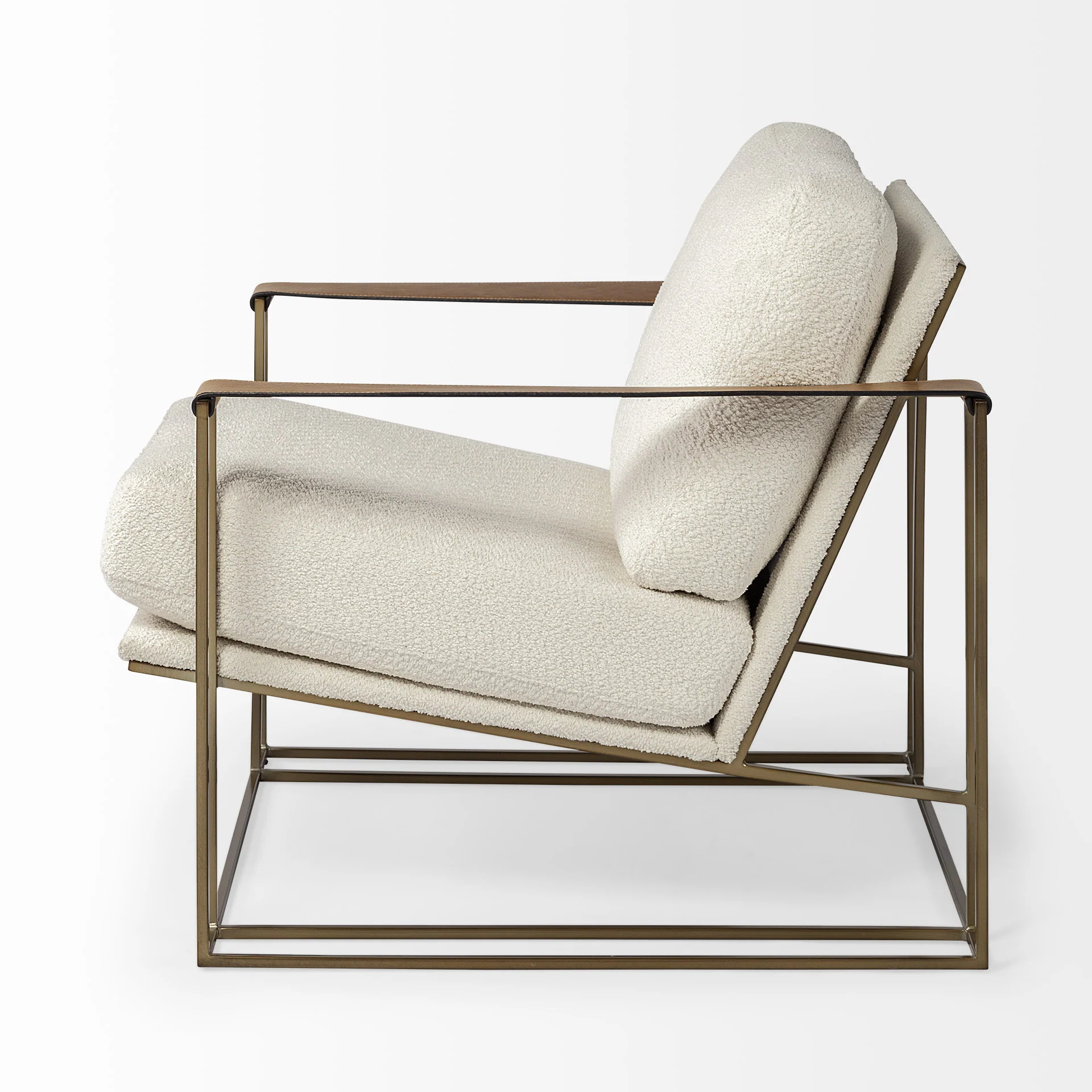 Cream and Gold Linen Lounge Chair By Homeroots - Image 4