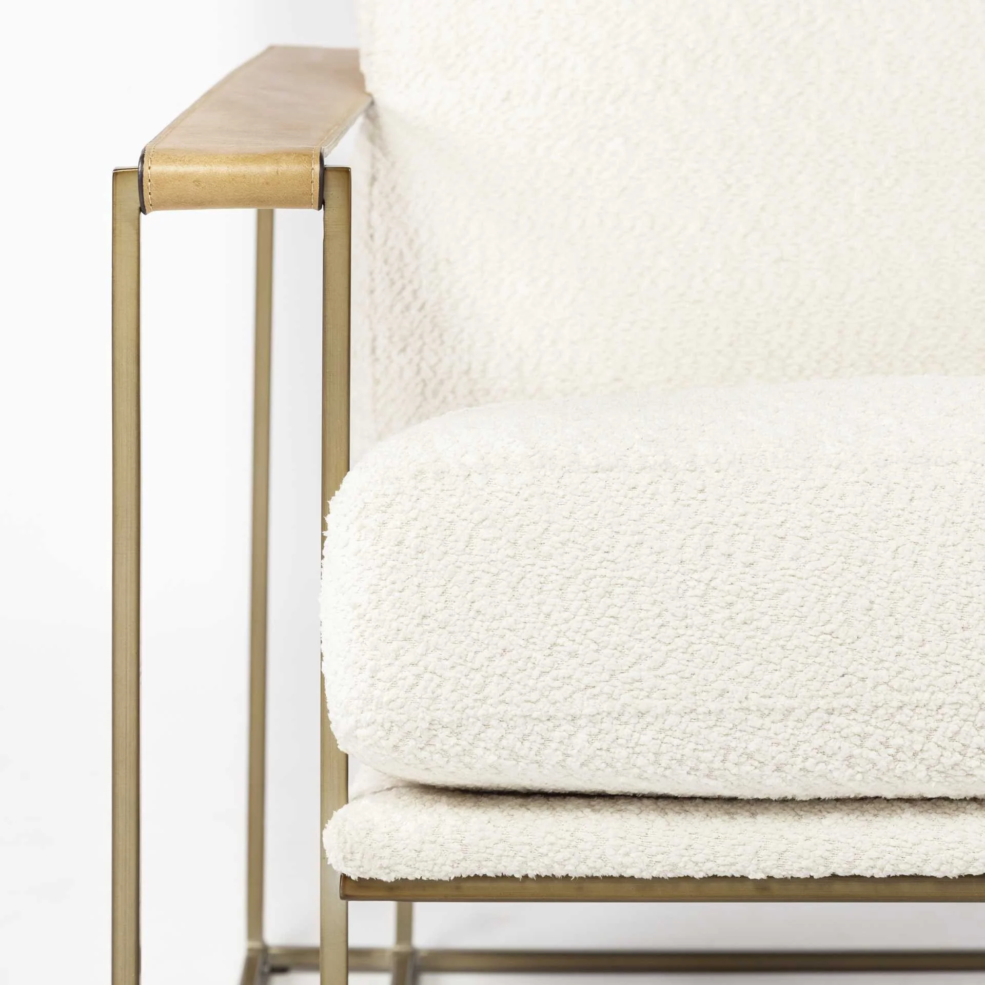 Cream and Gold Linen Lounge Chair By Homeroots - Image 8