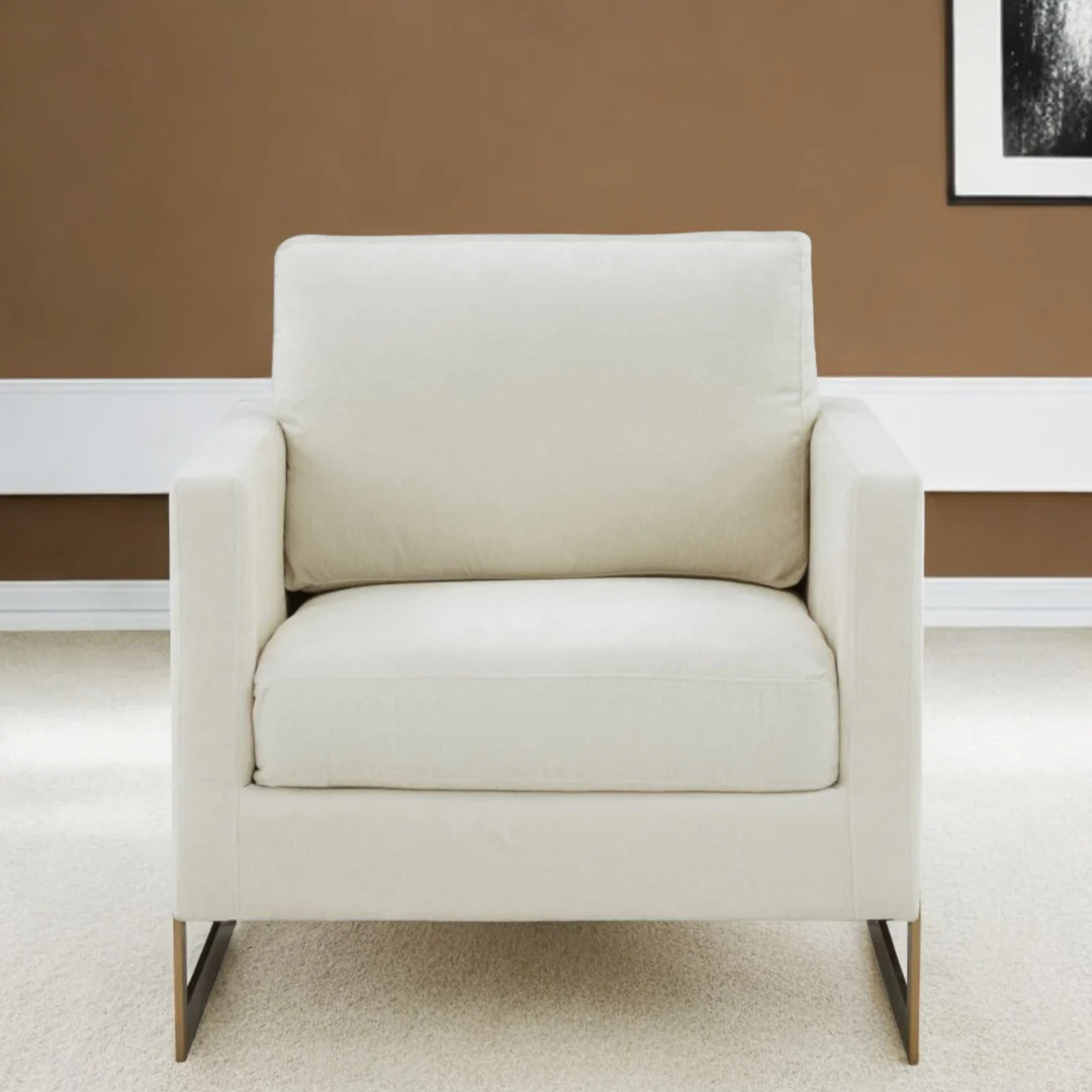 Cream And Gold Upholstered Arm Chair By Homeroots - Image 2