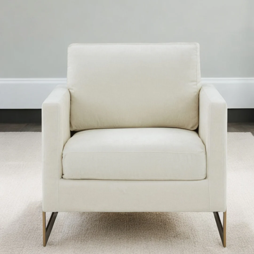 Cream And Gold Upholstered Arm Chair By Homeroots - Image 3