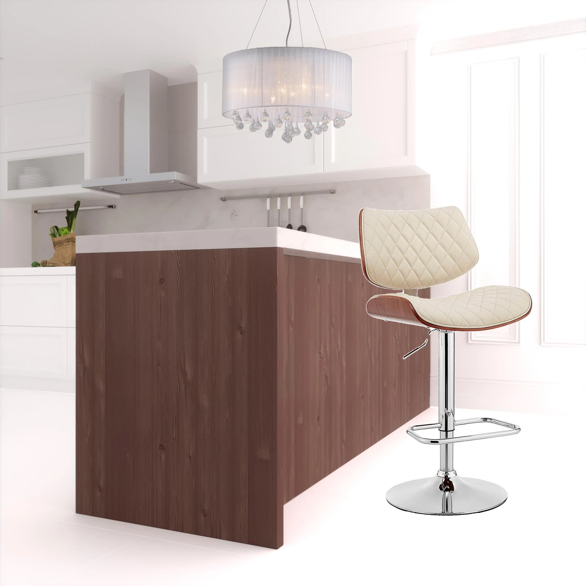 Cream And Silver Faux Leather And Iron Swivel Low Back Adjustable Height Bar Chair By Homeroots - Image 2
