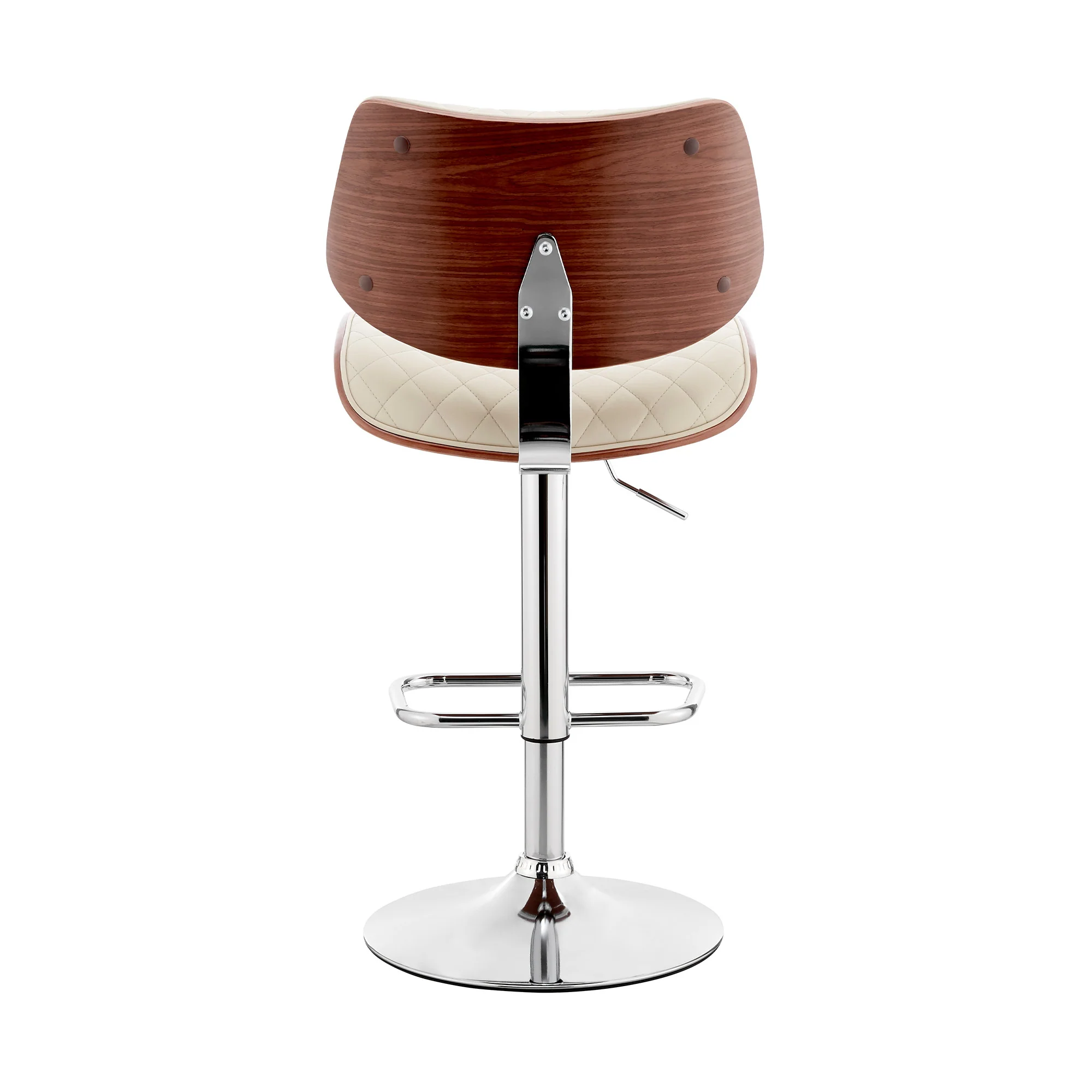 Cream And Silver Faux Leather And Iron Swivel Low Back Adjustable Height Bar Chair By Homeroots - Image 3
