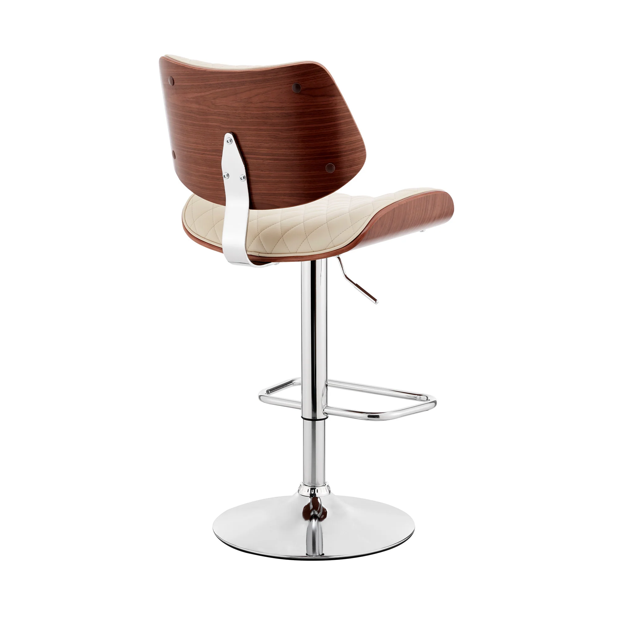 Cream And Silver Faux Leather And Iron Swivel Low Back Adjustable Height Bar Chair By Homeroots - Image 4