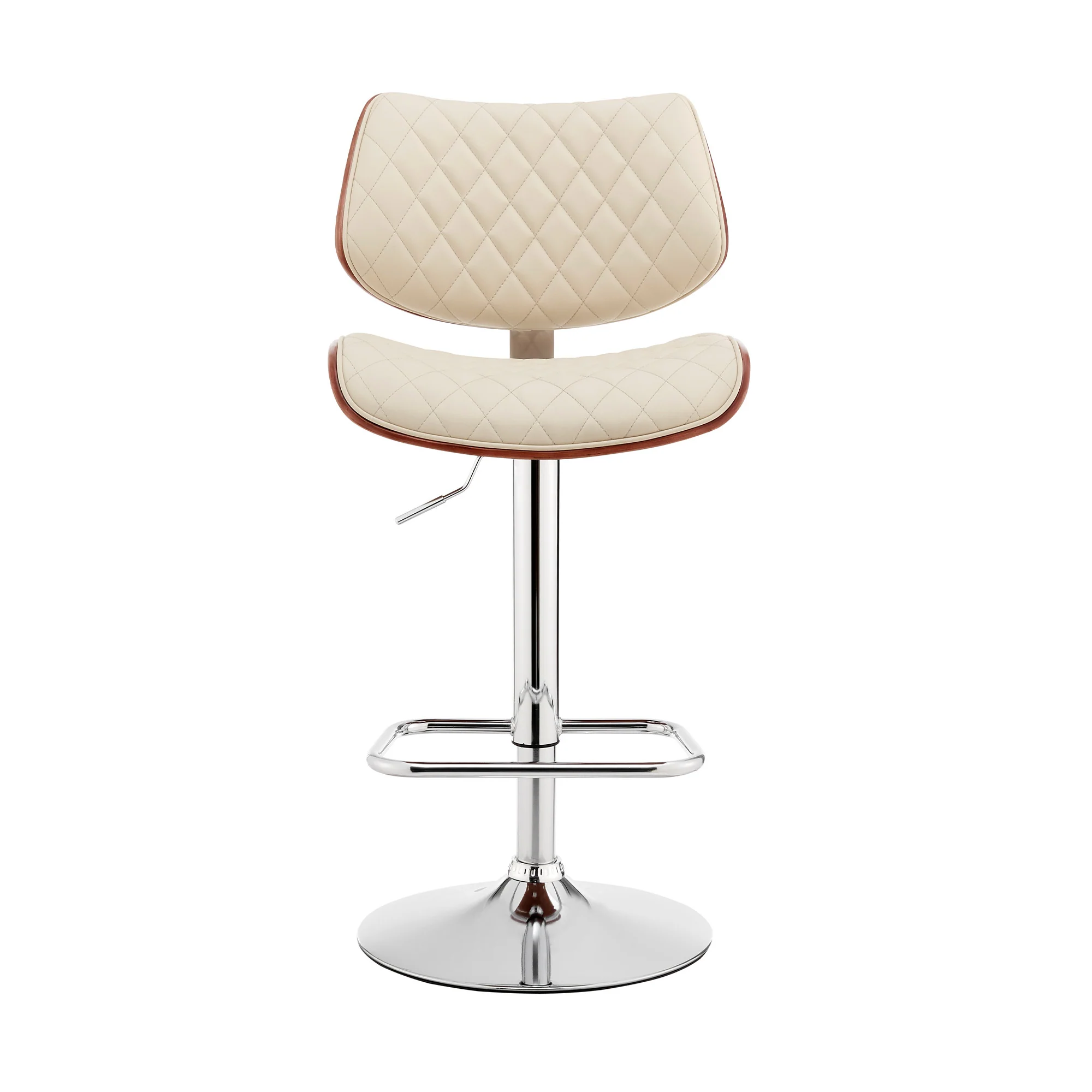 Cream And Silver Faux Leather And Iron Swivel Low Back Adjustable Height Bar Chair By Homeroots - Image 5