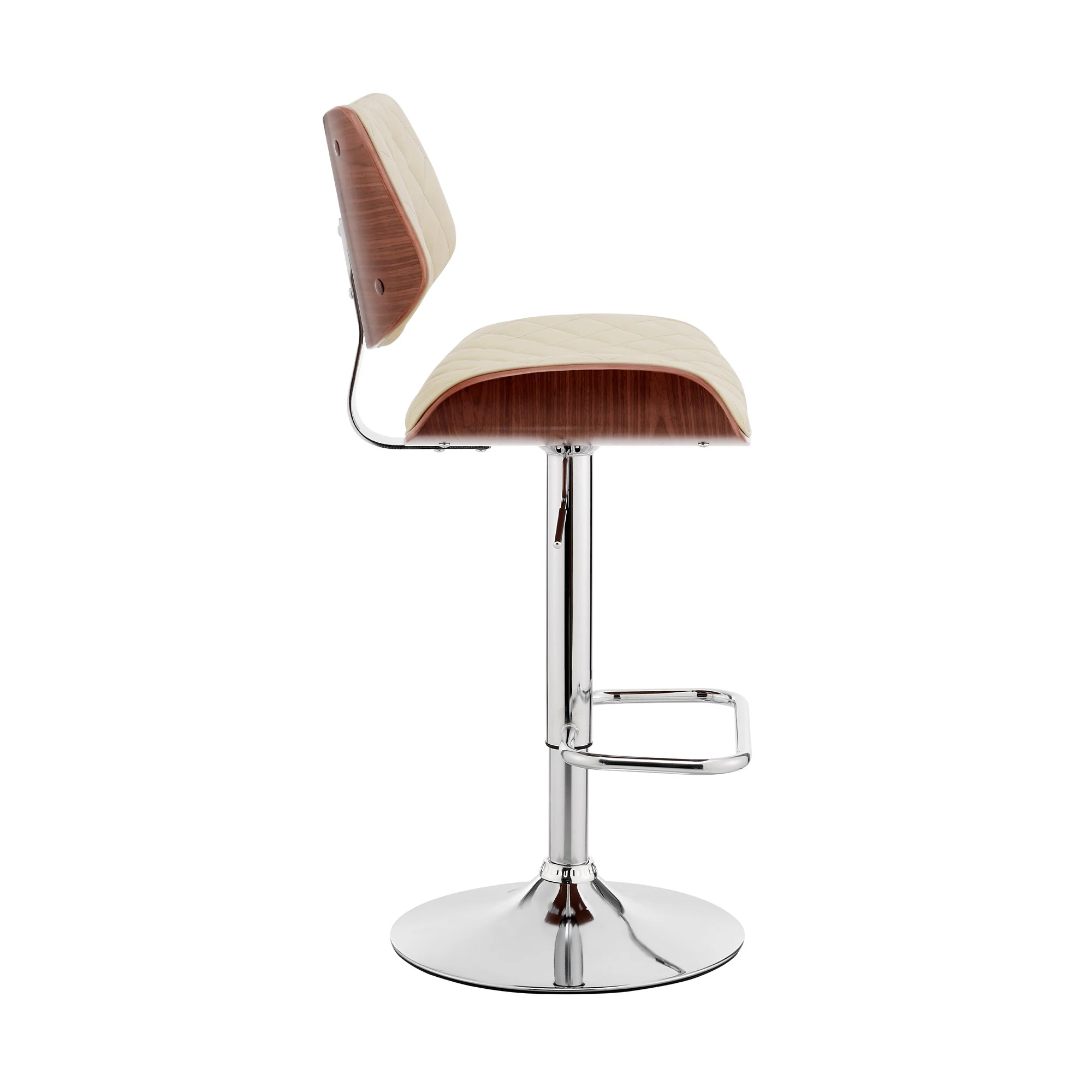Cream And Silver Faux Leather And Iron Swivel Low Back Adjustable Height Bar Chair By Homeroots - Image 6