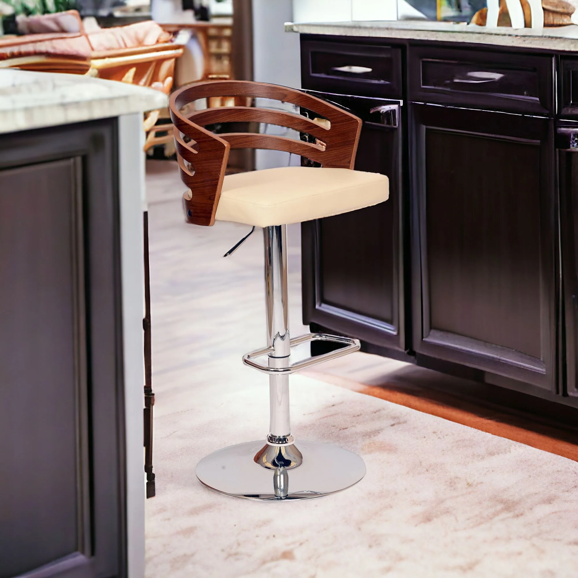 Cream And Silver Iron Swivel Low Back Adjustable Height Bar Chair By Homeroots - Image 2